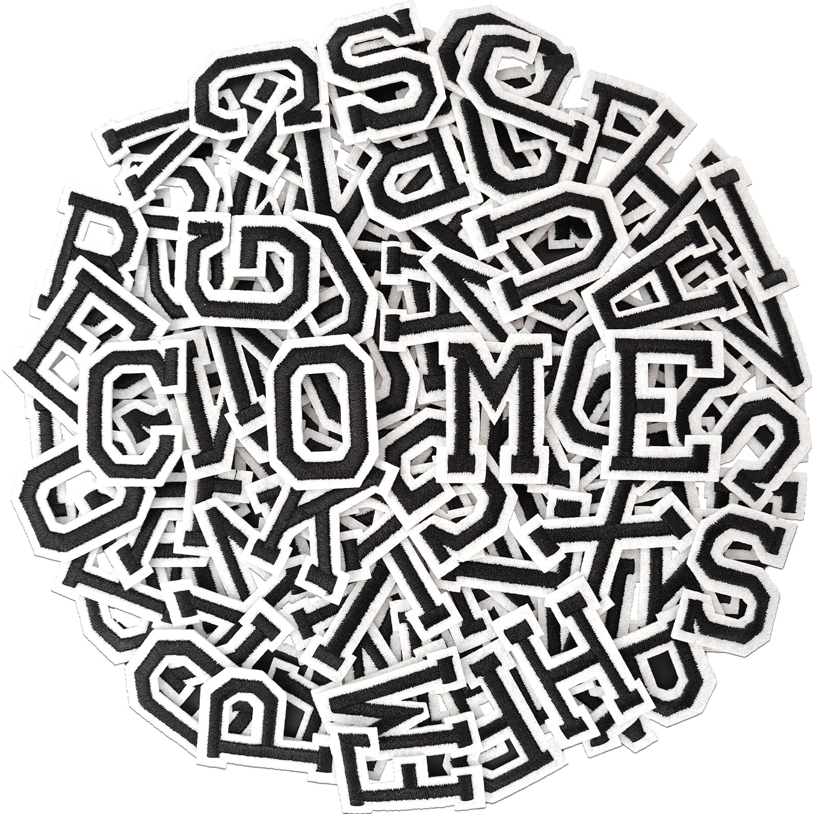 Photo 1 of 104pcs Black Iron on Letters Patches, Embroidery Fabric Letters Applique Patch for Clothing, Jackets, Jeans, Hats, Backpacks, Socks