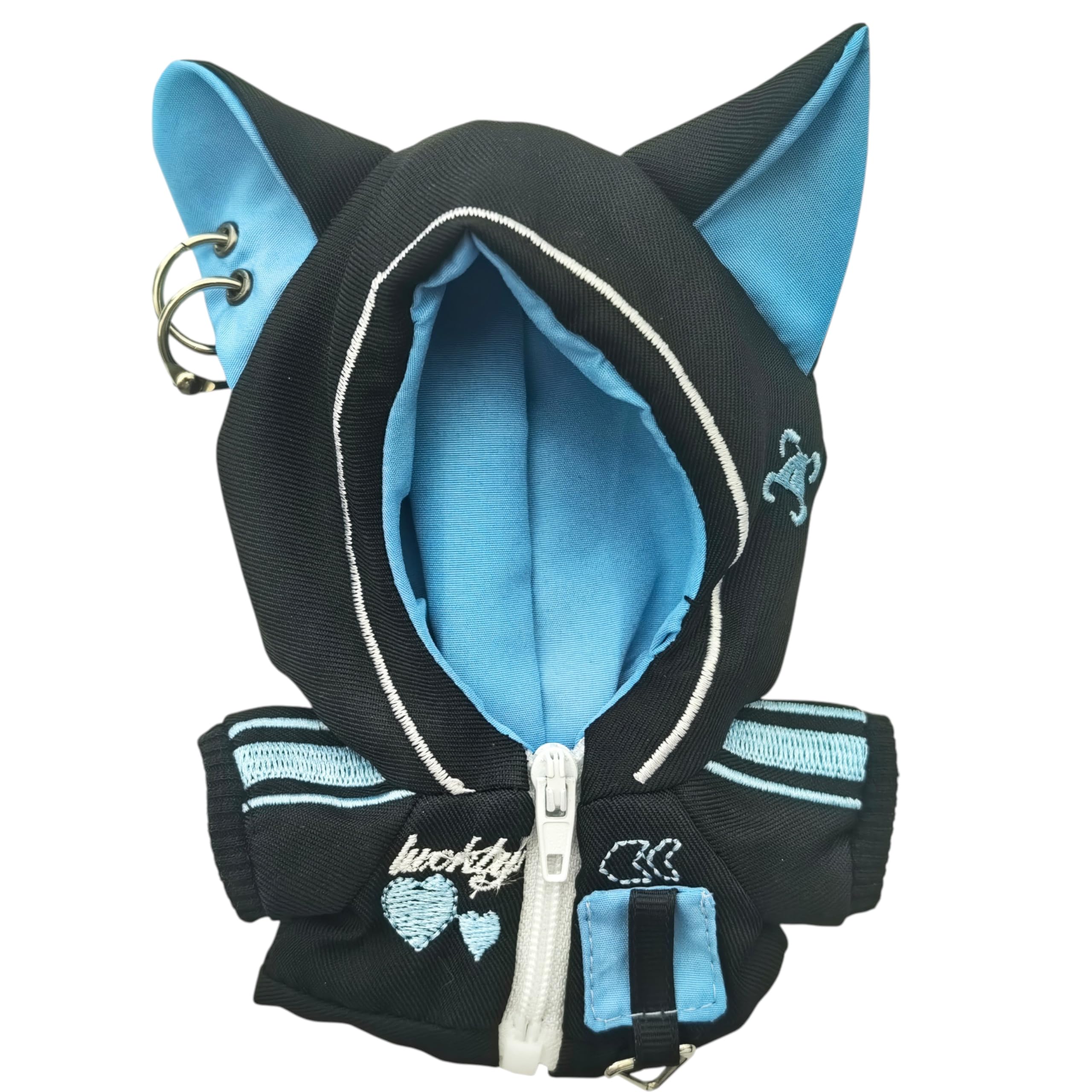 AXLUCE-ぬい服-猫耳サイバーパンクパーカー-ぬいぐるみ-服-10cm-人形 (水色)