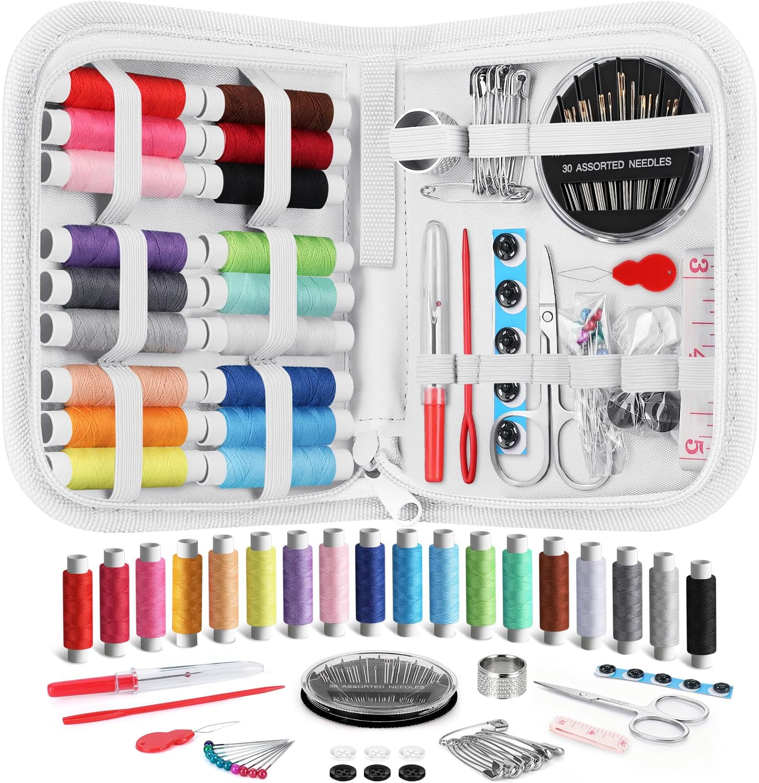 Coquimbo Sewing Kit Gifts for Adults Teen Grils Women Mom Grandma, Portable Sewing Supplies Contains Tape Measure, Scissors, Thimble, Thread, Sewing Needles (White, M)