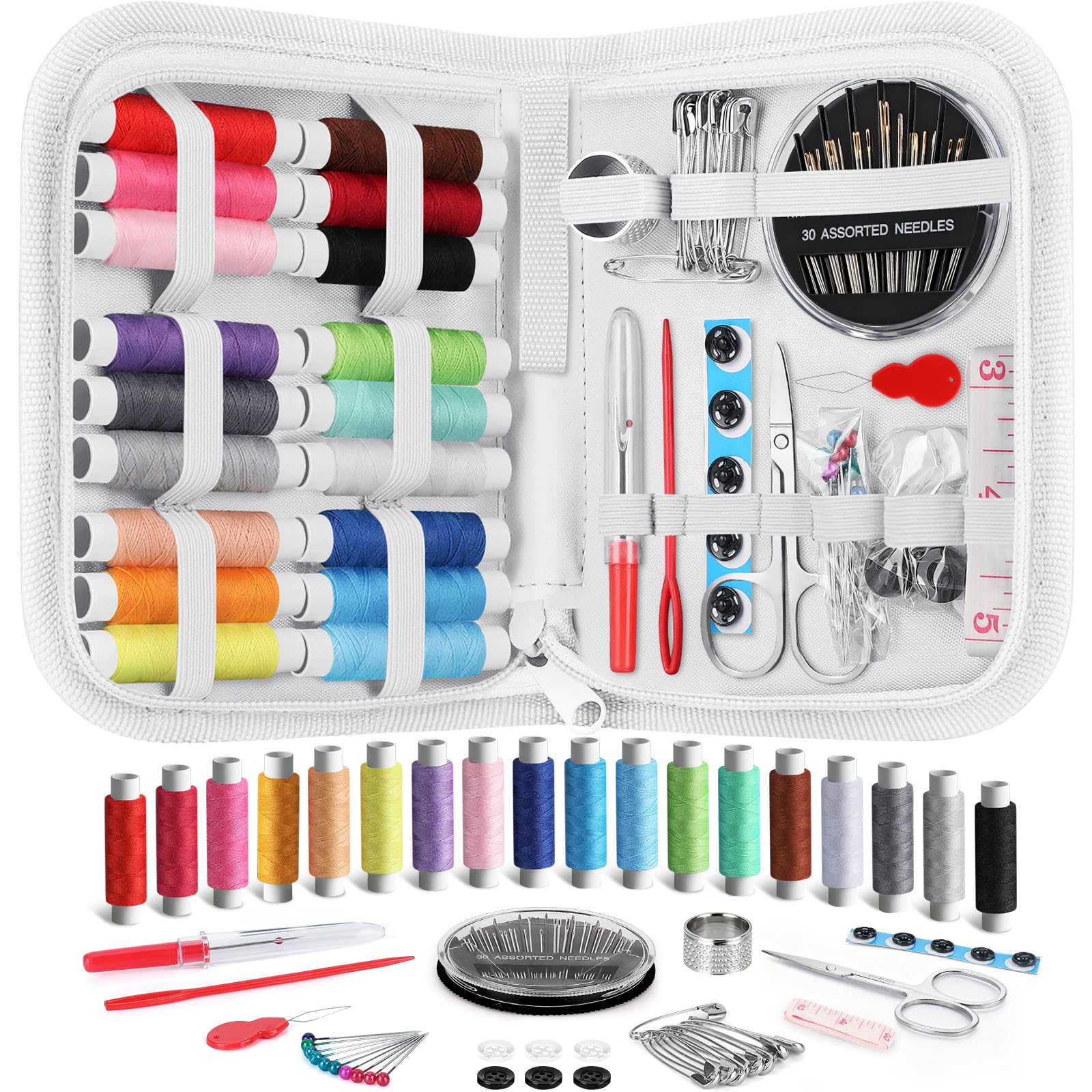 Coquimbo Sewing Kit for Adults, Kids, Beginner, Home, Traveler, Emergency, Portable Sewing Supplies Contains Soft Tape Measure, Scissors, Thimble, Thread, Sewing Needles etc (White, M)