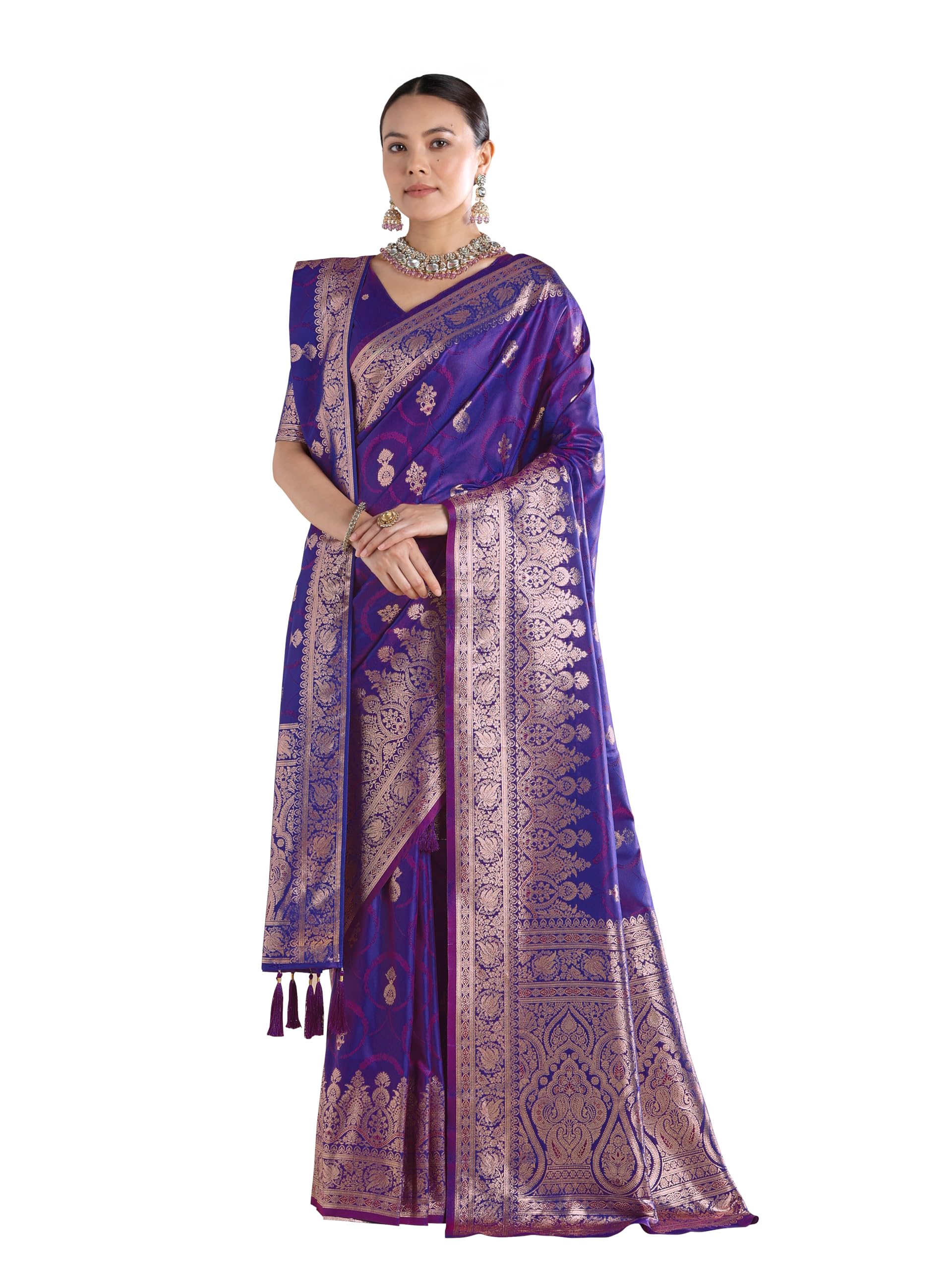 monjolika fashion Woemn's Purple Banarasi Silk Zari Woven Saree With Dupatta-picture-34