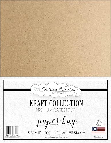 Cardstock Warehouse - Bolsa de papel kraft color marrón, 8.5 x 11 pulgadas, 100 libras, 9.52 ozm, 100% papel de cartulina reciclado, 25 hojas