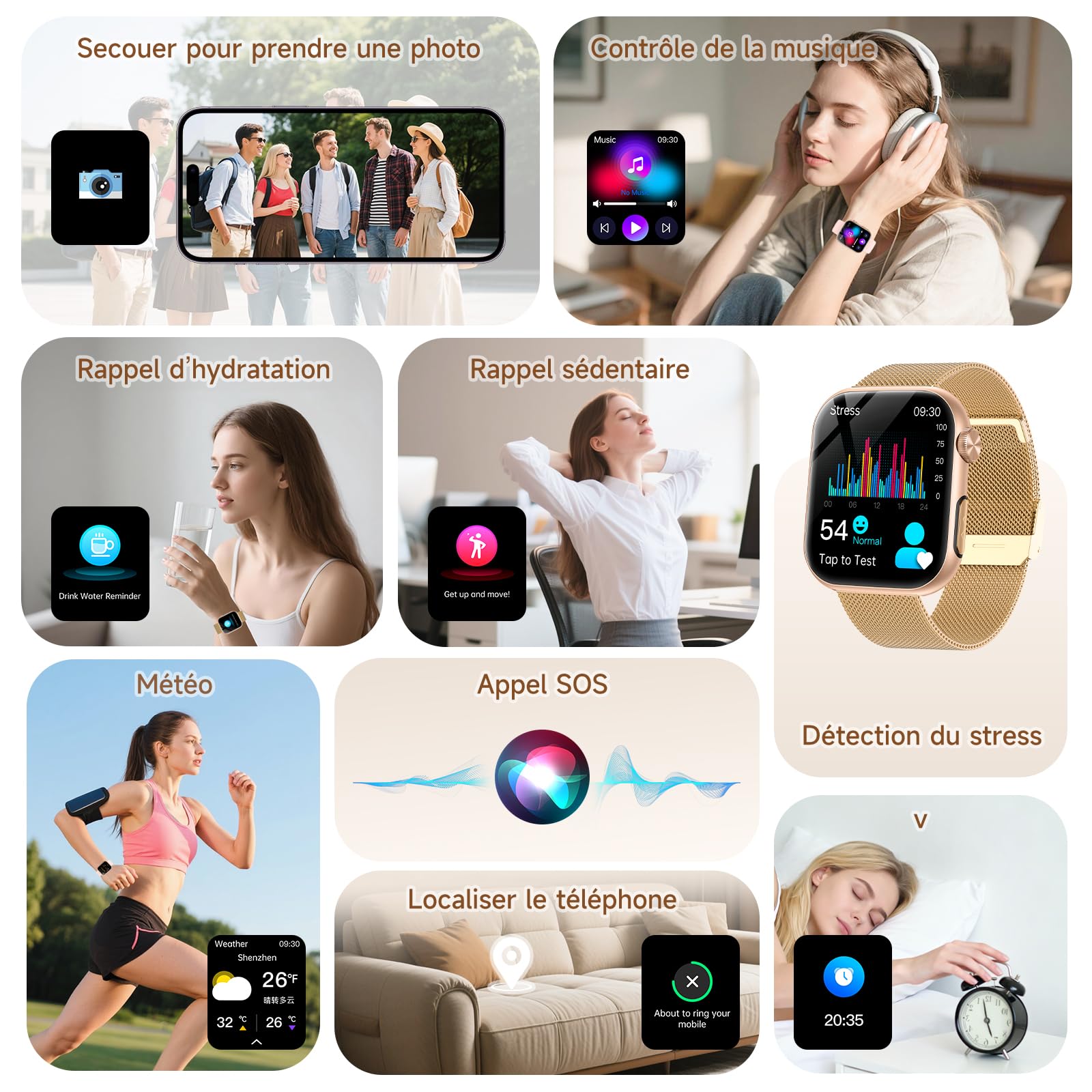 Marsyu 2026 Montre Connectée Femme ECG/HRV/Pressιon Artérιelle/IMC/Sommeil