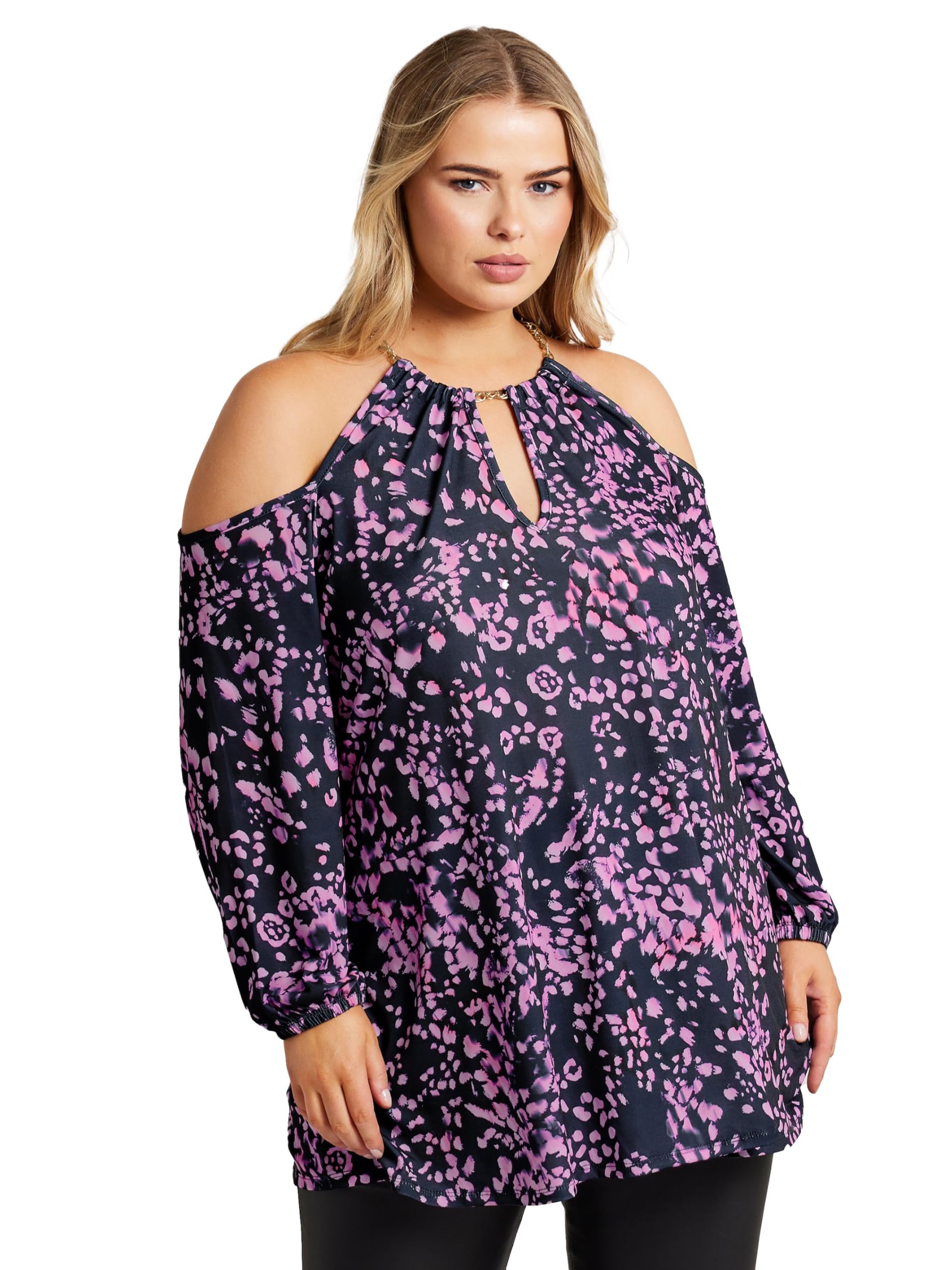 Yours London Curve Animal Print Cold Shoulder Top - Womens - Plus Size Curve Purple