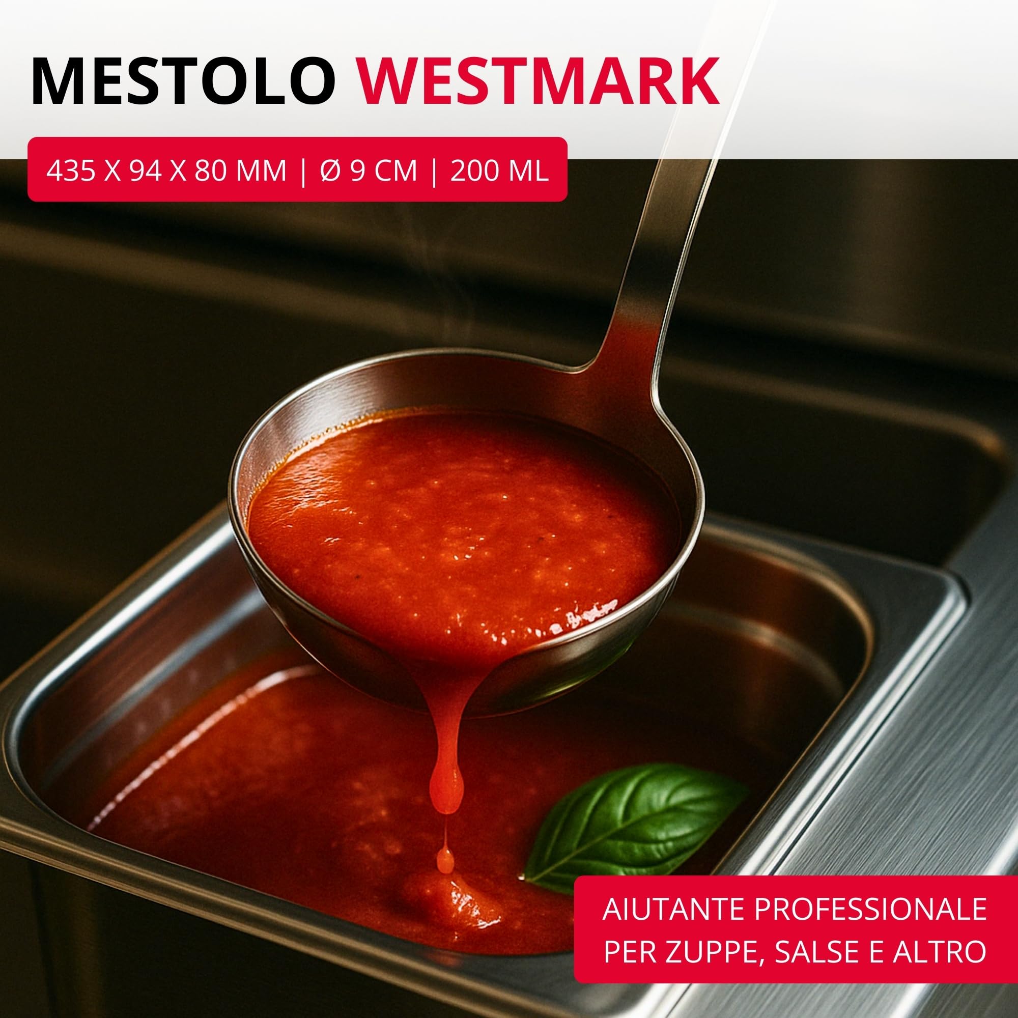Westmark Mestolo Pro – piccolo in acciaio inossidabile per la cucina professionale – Mestolo per salse, condimenti, ecc. – Argento, Ø 9 cm, 200 ml