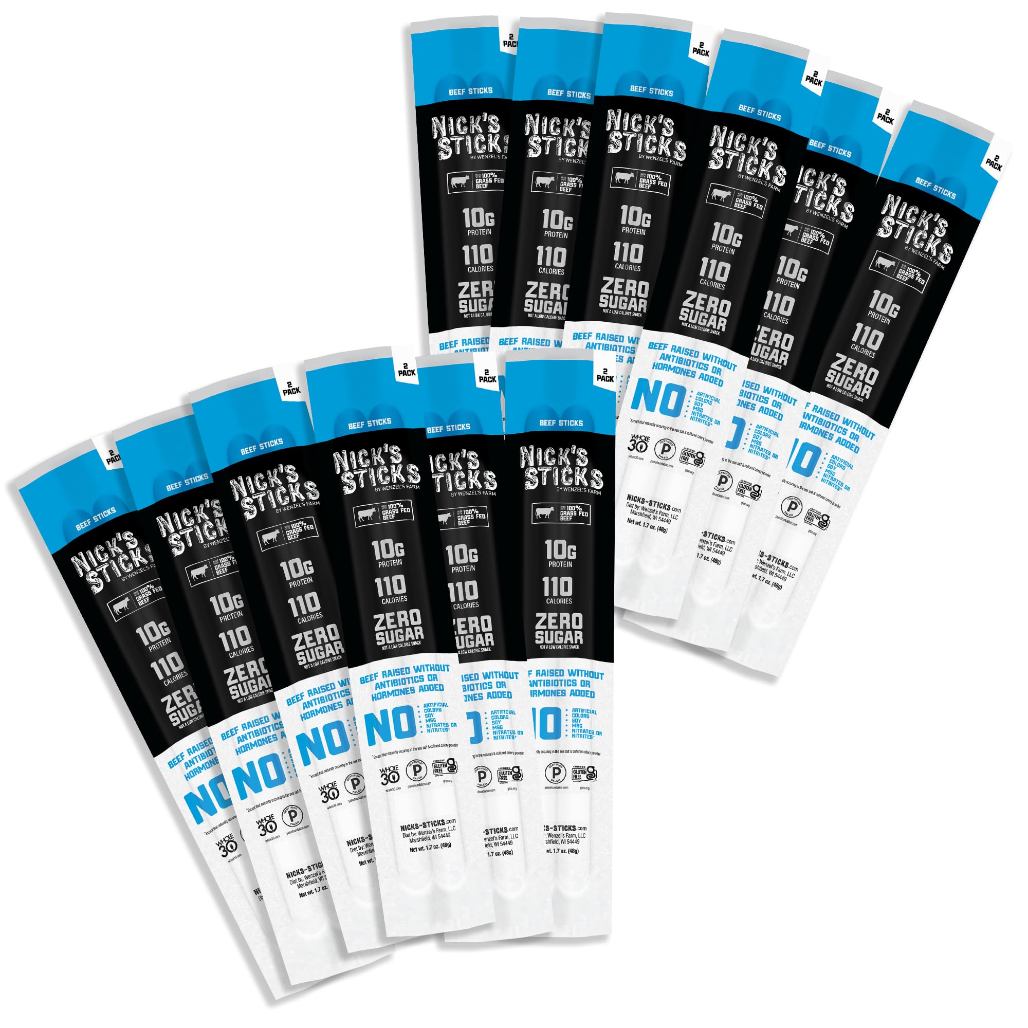 Sponsored Ad - Nick's Sticks Clean & Balanced 100% Grass-Fed Beef Snack Sticks | Made in the USA | Gluten Free | Paleo, Keto, Whole30 Approved | No Soy, Antibiotics or Hormones (12 – 1.7oz. Packages of 2 Sticks)