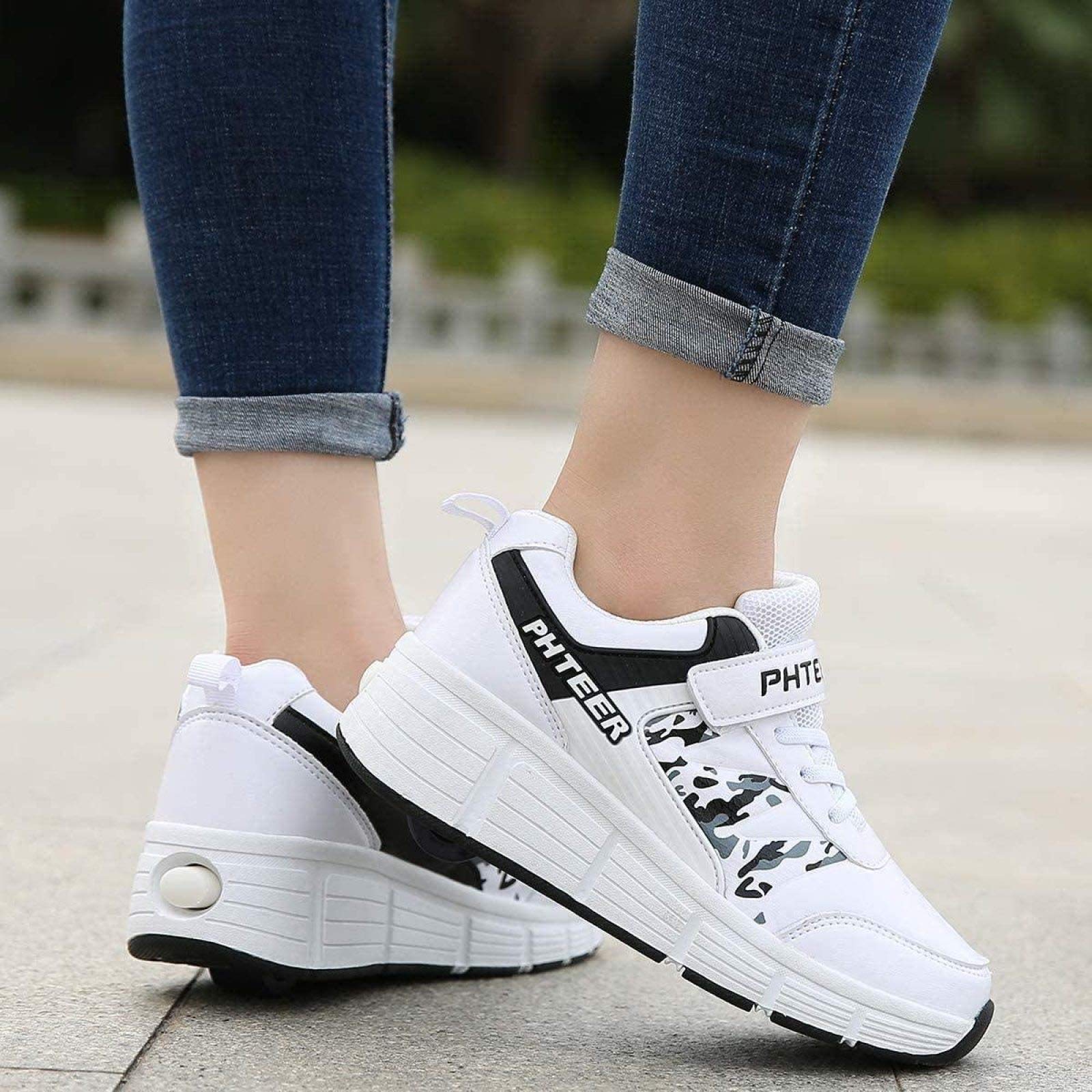 Zapatillas De Skate para Niños Niñas Zapatillas Deportivas Zapatillas De Gimnasia Técnicas Retráctiles,White-41