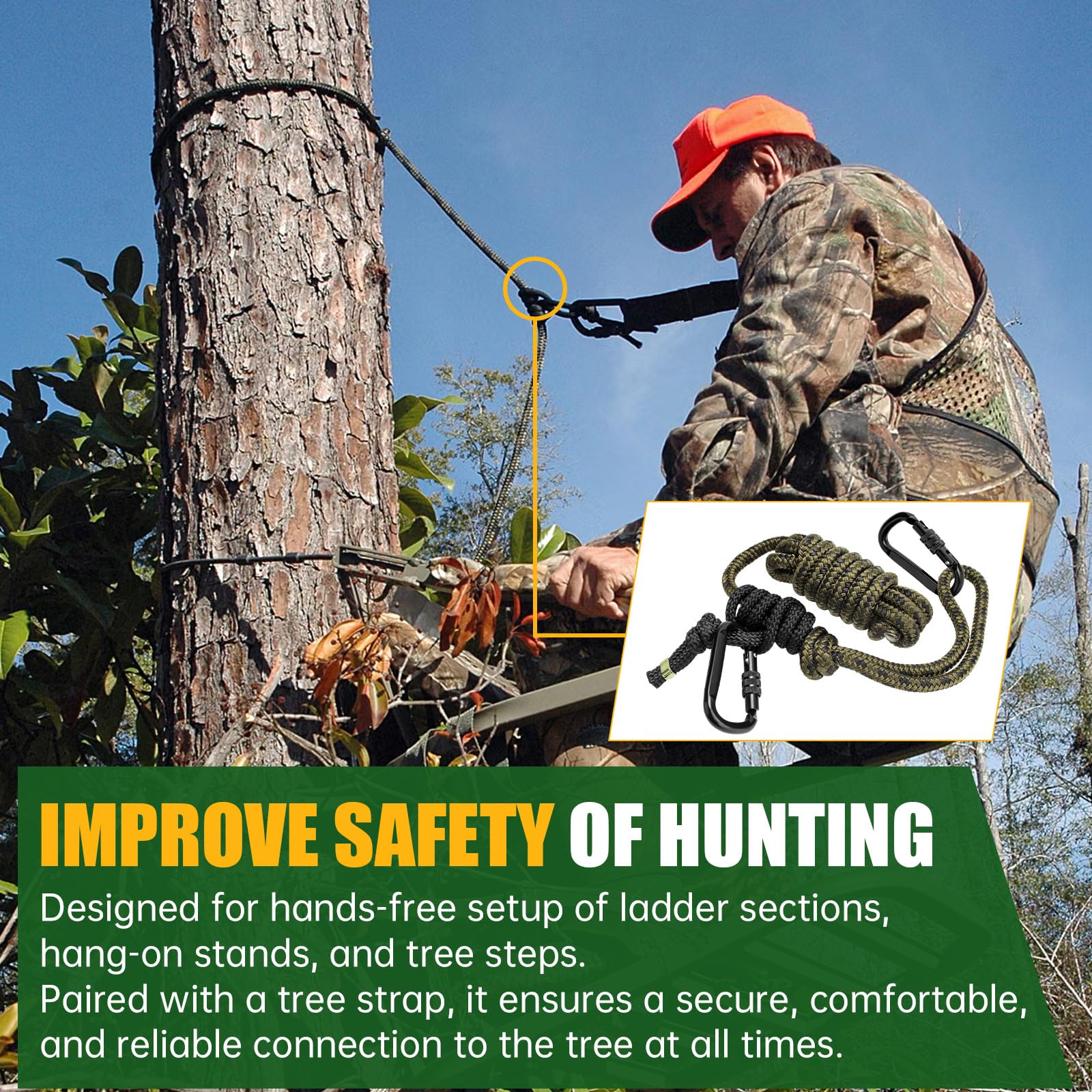 Treestand - Corda di sicurezza per Hunter Safety System Lineman's Climbing, 2,6 m