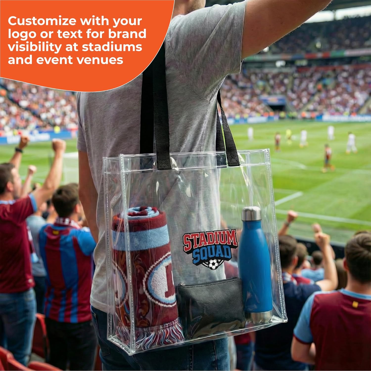 Custom Stadium Tote Bags, Personalized Transparent,12.2"x12.2"x6.3" TPU Design with Handles, Ideal for events