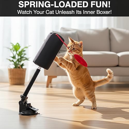 Miniatura 2 de Juguete de saco de boxeo para gatos – Juguete interactivo de boxeo para gatos con acción de balanceo elástico, con guantes de boxeo colgantes, saco
