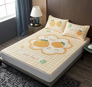 EYRMQWJPC Seda de Hielo Estera de enfriamiento Juego de 3 Fundas de Almohada for colchón Cool, Individual, Doble, Lavable, de Seda Helada, Color Amarillo(150 * 200cm)