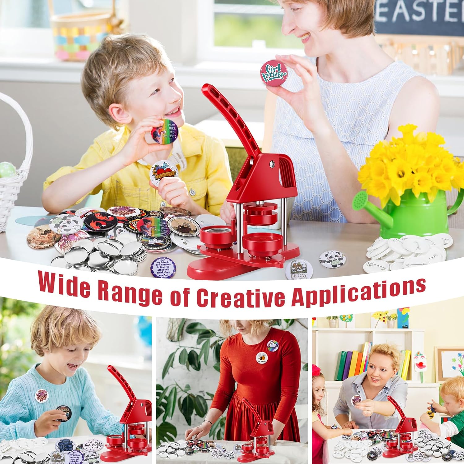 Hicdaw 58MM (2.25 inch) Button Maker Machine Button Maker Kit Easy DIY Pin Maker Machine with Free Button & Blank Round Sheet & Circle Cutter & Panda Pictorial Book