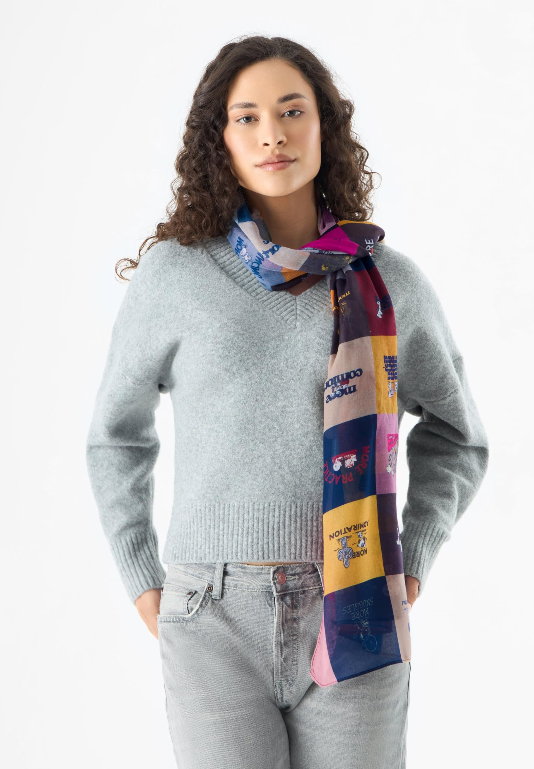 CODELLO 52S0080 PRINTED SCARF RECYCLED POLYESTER CHECKS PEANUTS 90X180CM