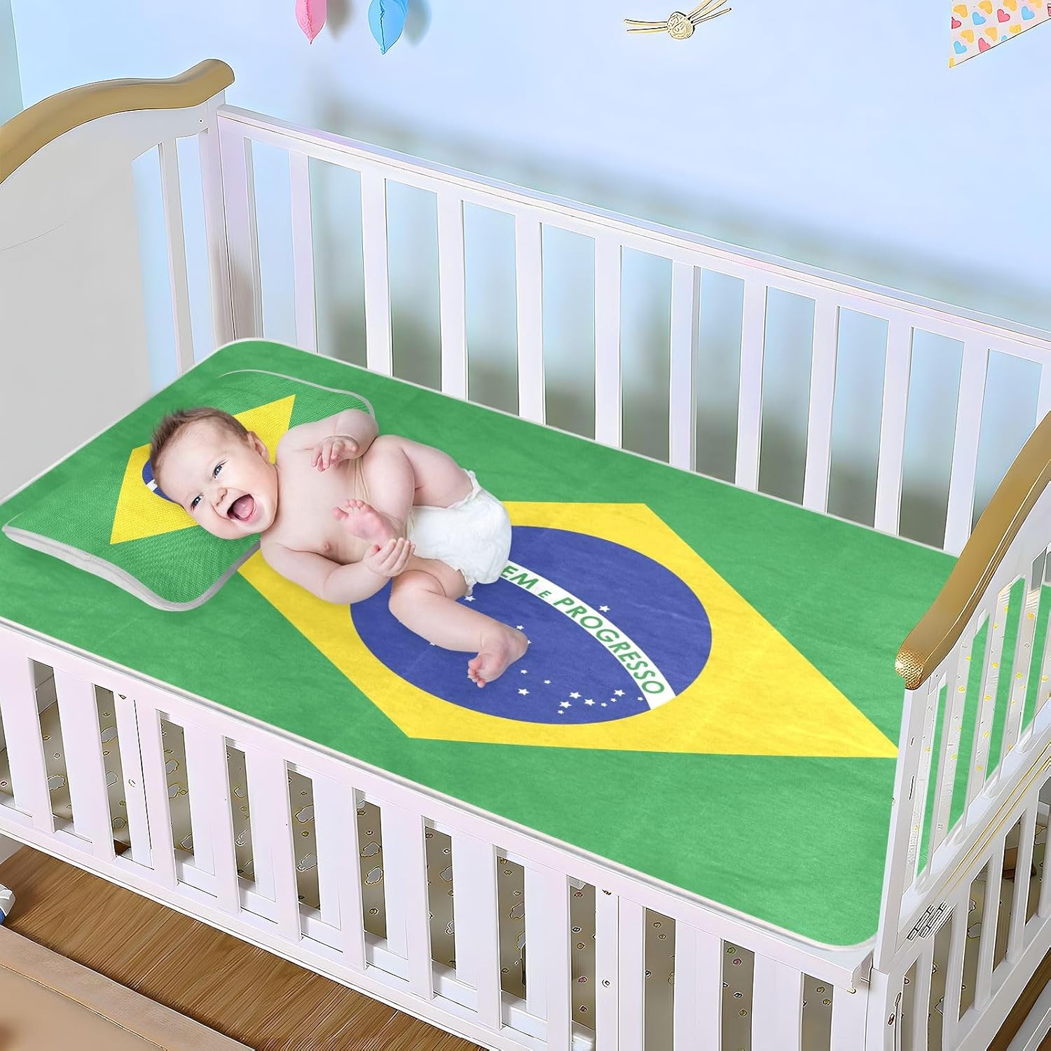 Cooling Baby Fitted Crib Mattress 28" x 52" Reusable Brazil Flag Green Brazilian National Crib Mattress pad for Baby&Toddler
