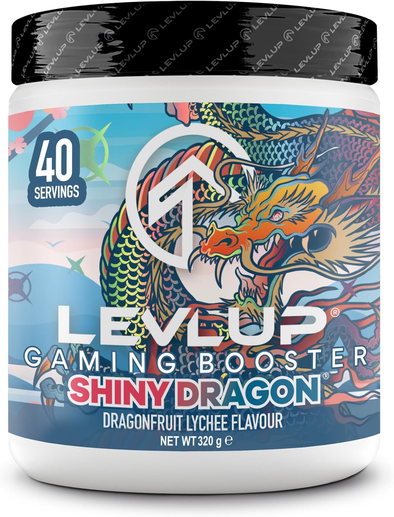 LevlUp Shiny Dragon Gaming Booster, Energy Drink for Gamers with Taurine, Caffeine, L-Tyrosine and Vitamin B12, Dragonfruit and Lychee Flavour, 320 g, 40 Servings
