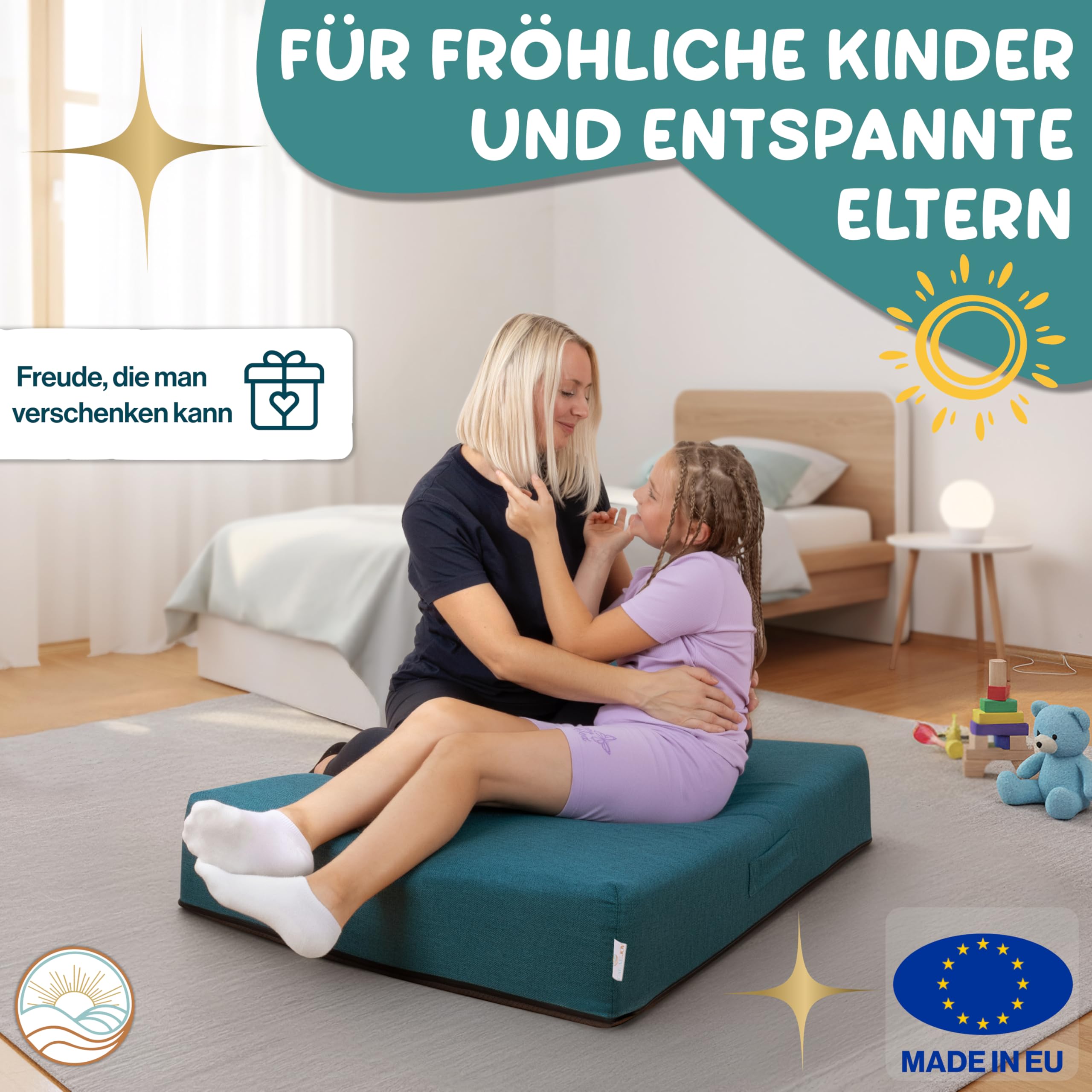 Hüpfpolster für Kinder – Sichere Hüpfmatratze & Oeko-TEX zertifiziertes Hüpfkissen | Made in EU, waschbar & Anti-Rutsch | Freude für Kinder & Entspannung für Eltern - 100x75x18 cm (Petrol)