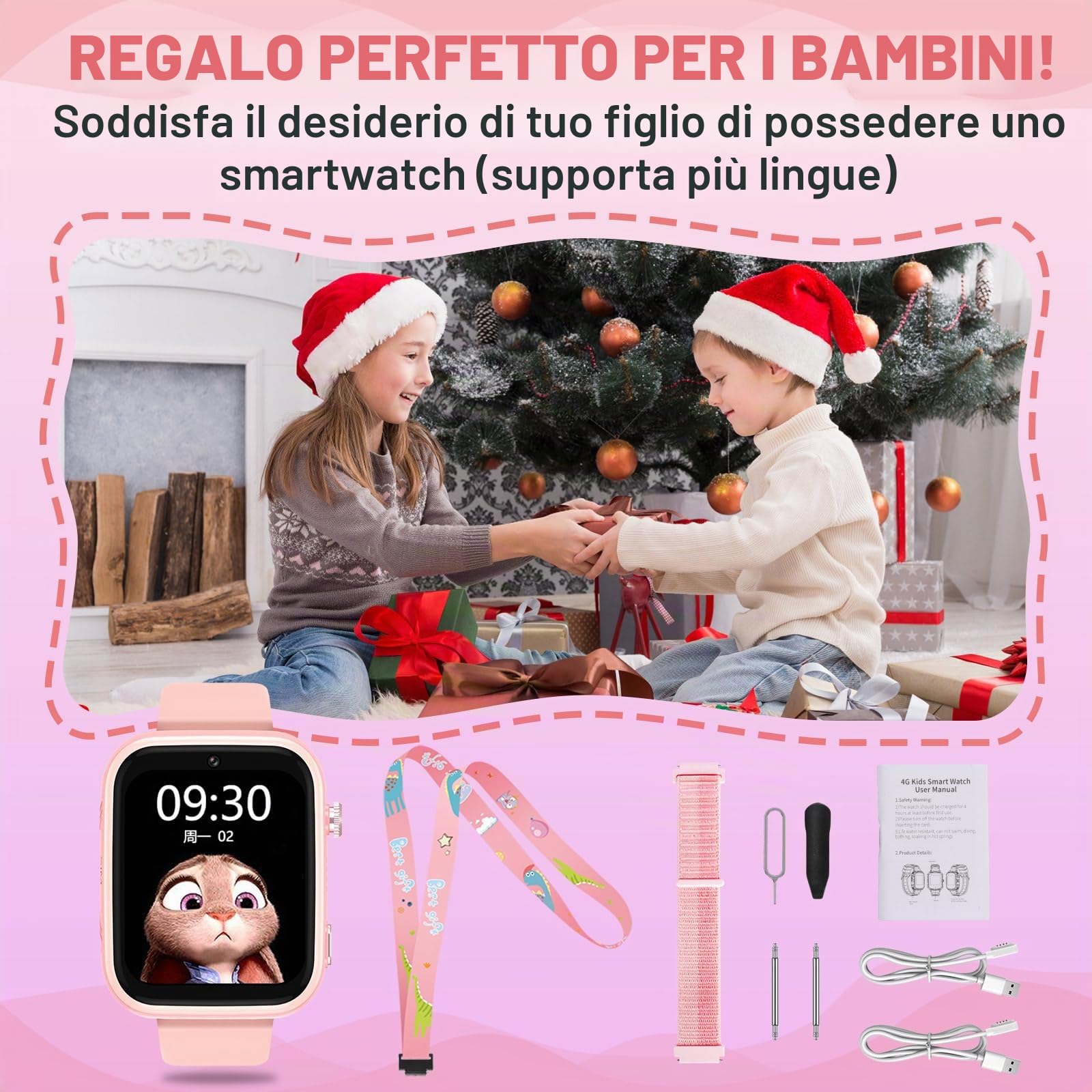 OKYUK 4G Smartwatch per Bambini GPS Localizzatore GPS Stili di Scrivania Multipli a Scelta Chiamate Bidirezionali Emergenza Immagine SOS WiFi Schermo Touch Impermeabile per Bambini 4 – 12 Anni e
