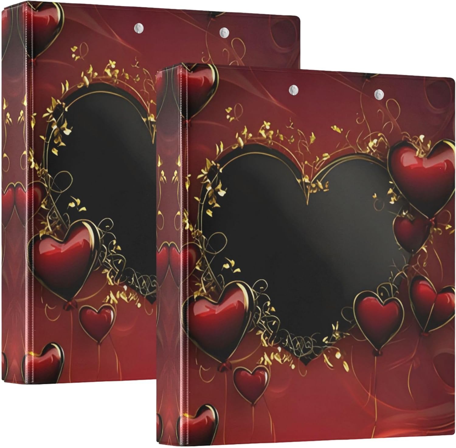 Valentine's Day Heart 3 Ring Binders, 1.5” Round Ring Binders with Clipboard - Letter Size, 3 Interior PVC Clear Pockets & Anti-Slip Clip for Office School Supplies, 2PCS