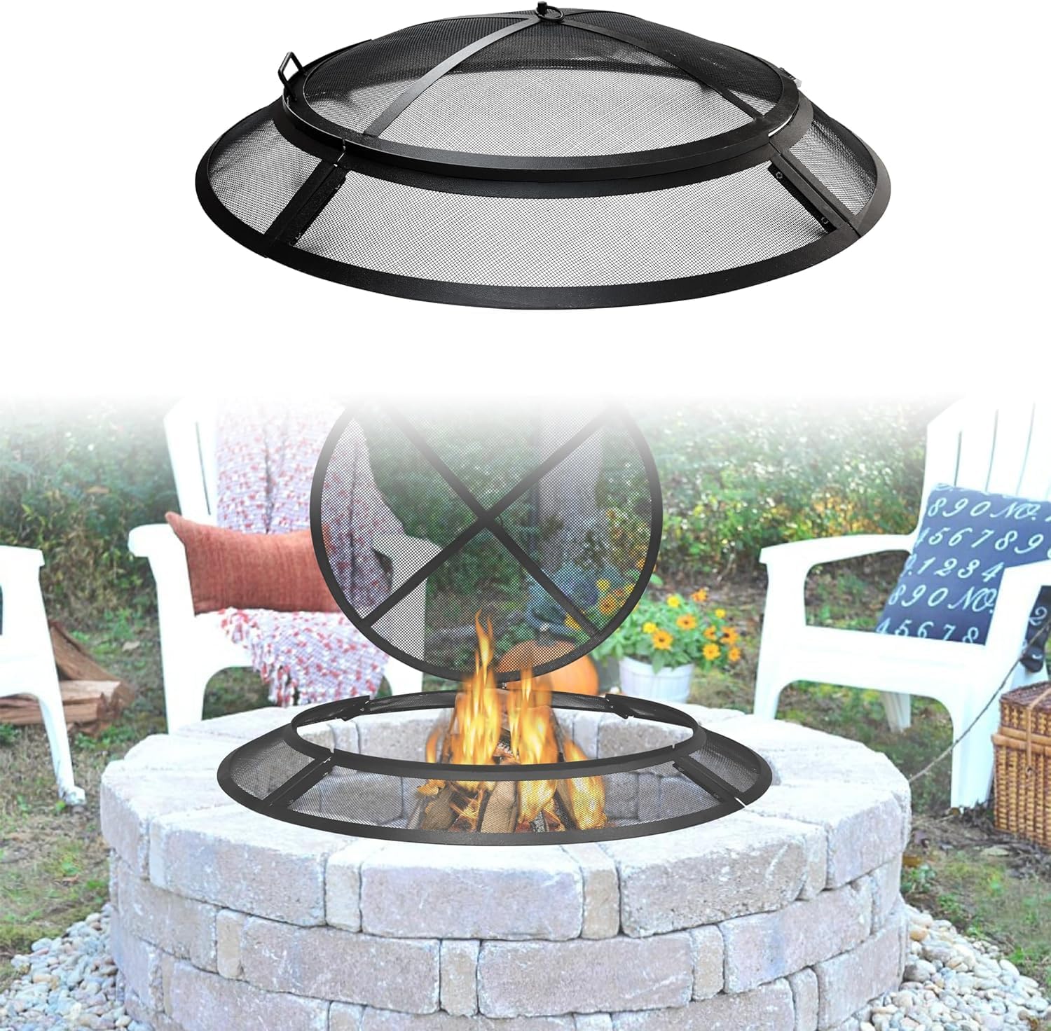 FEBTECH Fire Pit Spark Screen 30 inch Heavy Metal