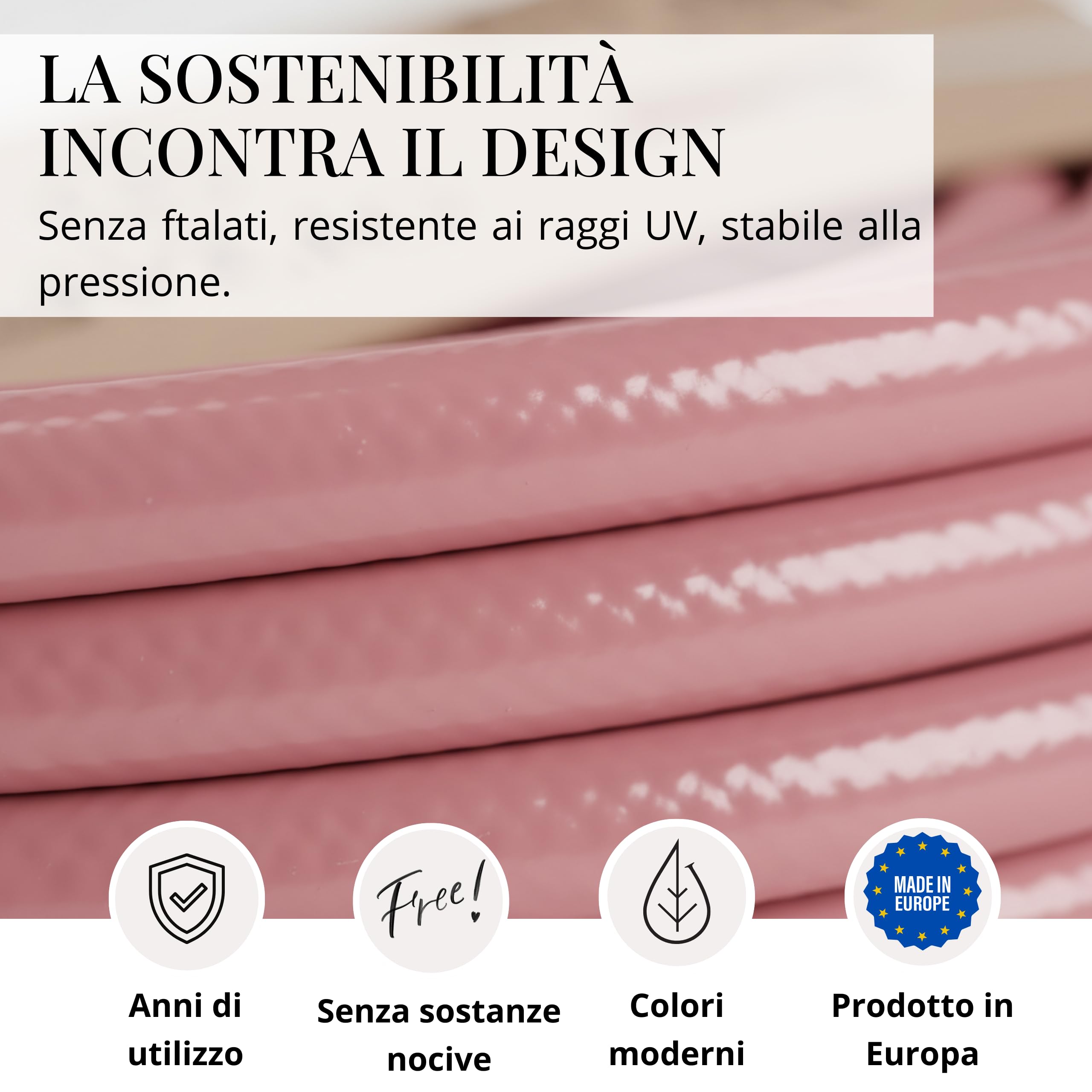 LIVLIG Tubo da Giardino 30m Design – Tubo Irrigazione Flessibile, 60% Riciclato, Resistente UV, Anti-Torsione, 1/2 Pollice, Rosa