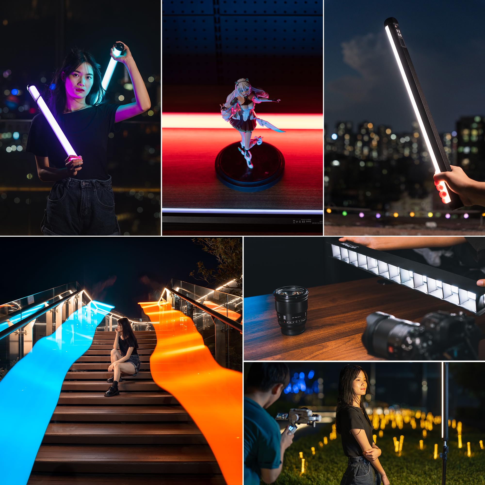 VILTROX K60 - Confezione da 2 luci LED RGB con controllo APP, palmare a 360° RGB tubo luce bacchetta per fotografia, dimmerabile 2500K-8500K, CRI97+, 26 scene di luce, display LCD, batteria 2200 mAh