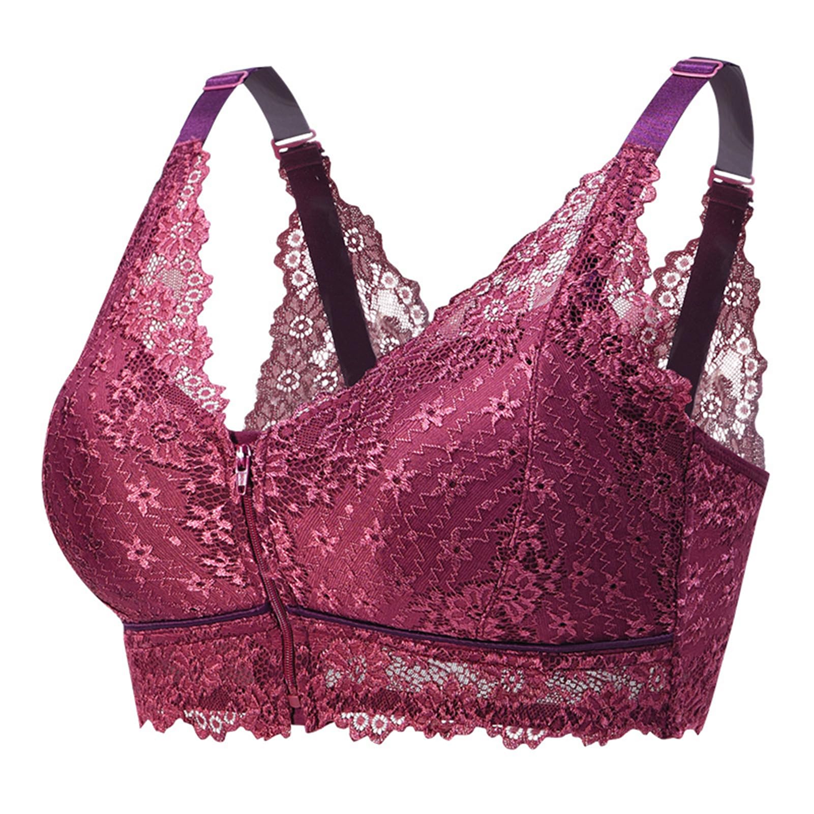 Tubetop Purple Special Pocket Mastectomy Bra Front Zipper Underwear Comfortable Prosthetic Bra For Fake Breast Forms Post-Surgery Bra -L