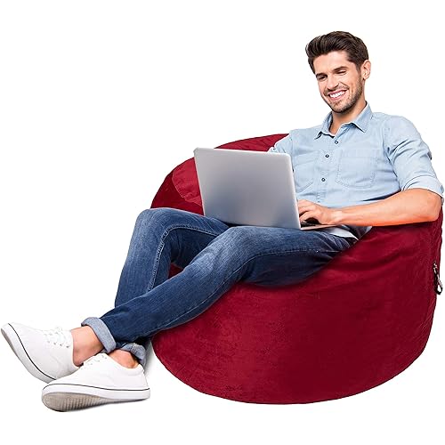 Amazon Basics Memory Foam Filled Bean Bag Chair With Microfiber Cover, 4 ft, Red, Solid