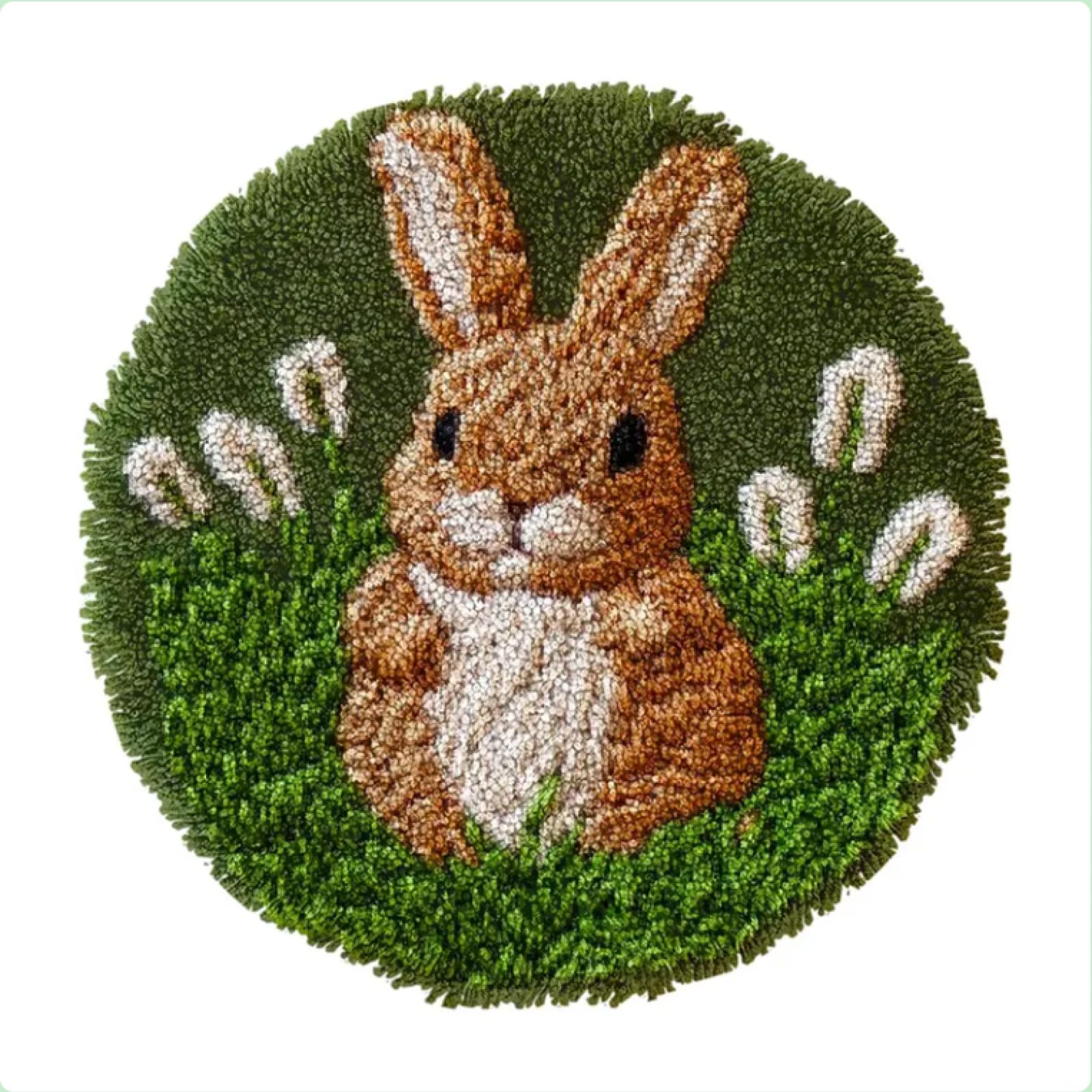 XDEGHUANGSS Latch Hook Rug Kit: Brown Rabbit Design,Easy Beginner Craft