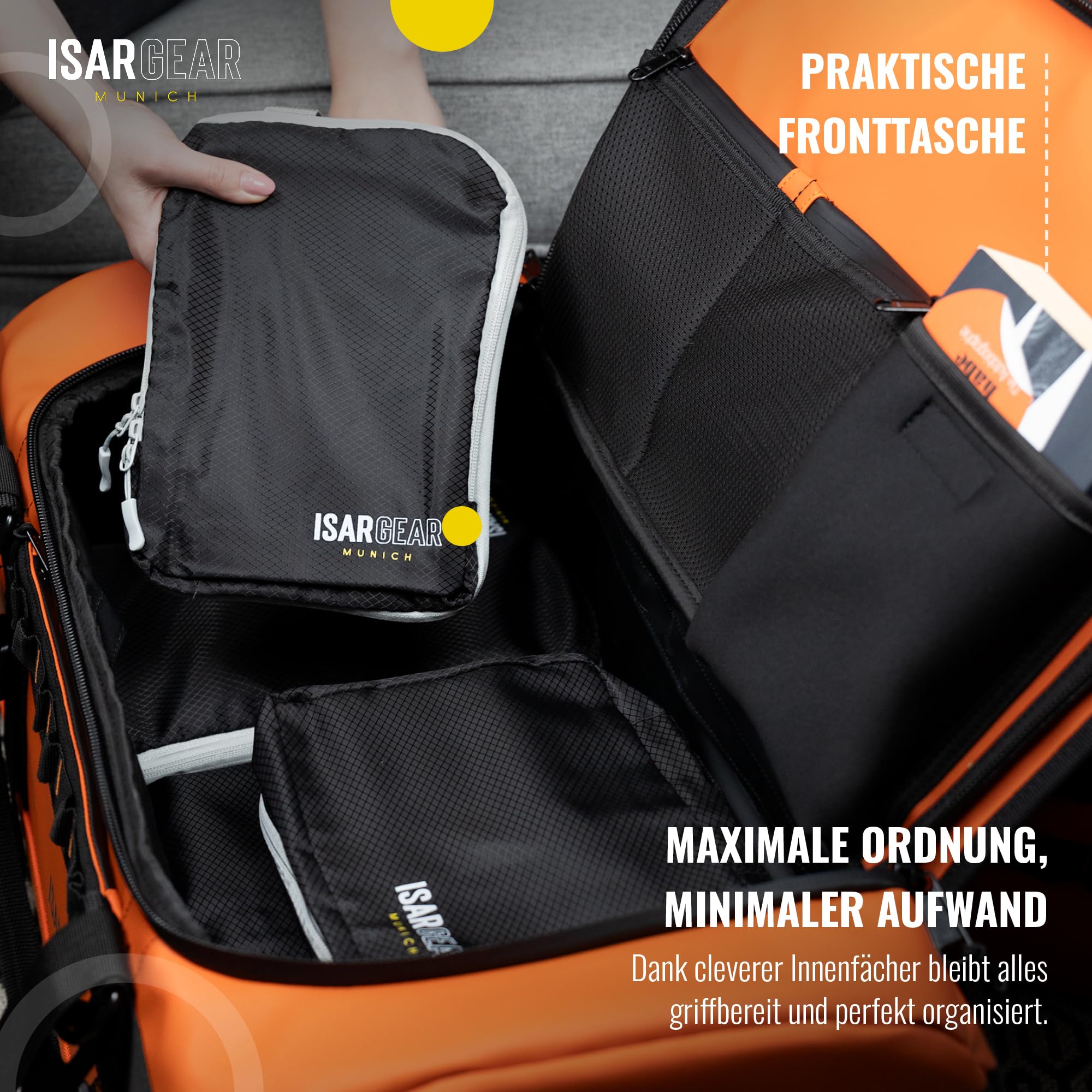 Isar Gear® Reisetasche mit Rollen 60 Liter - Outdoor Travel Bag (Schwarz) aus wetterfestem Material - Großer Reisekoffer mit Rollen, Sporttasche mit Rollen, Duffle Bag - Trolley (Koffertasche)