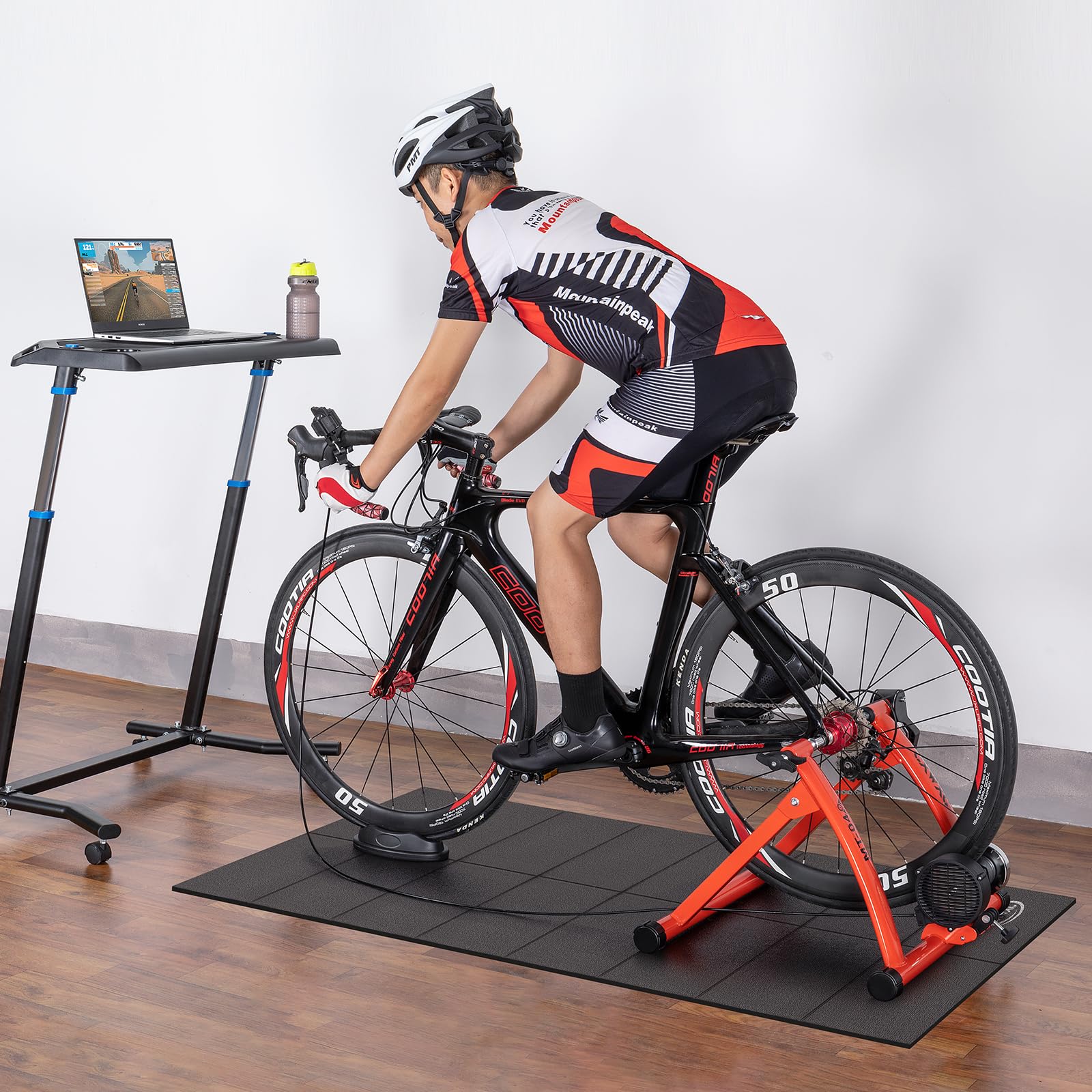 CXWXC Alfombrilla para bicicleta estática de 29.5 x 63 pulgadas, tapete de entrenamiento de bicicleta para montar en interiores, tapete de equipo de fitness resistente para cinta de correr, pelotón