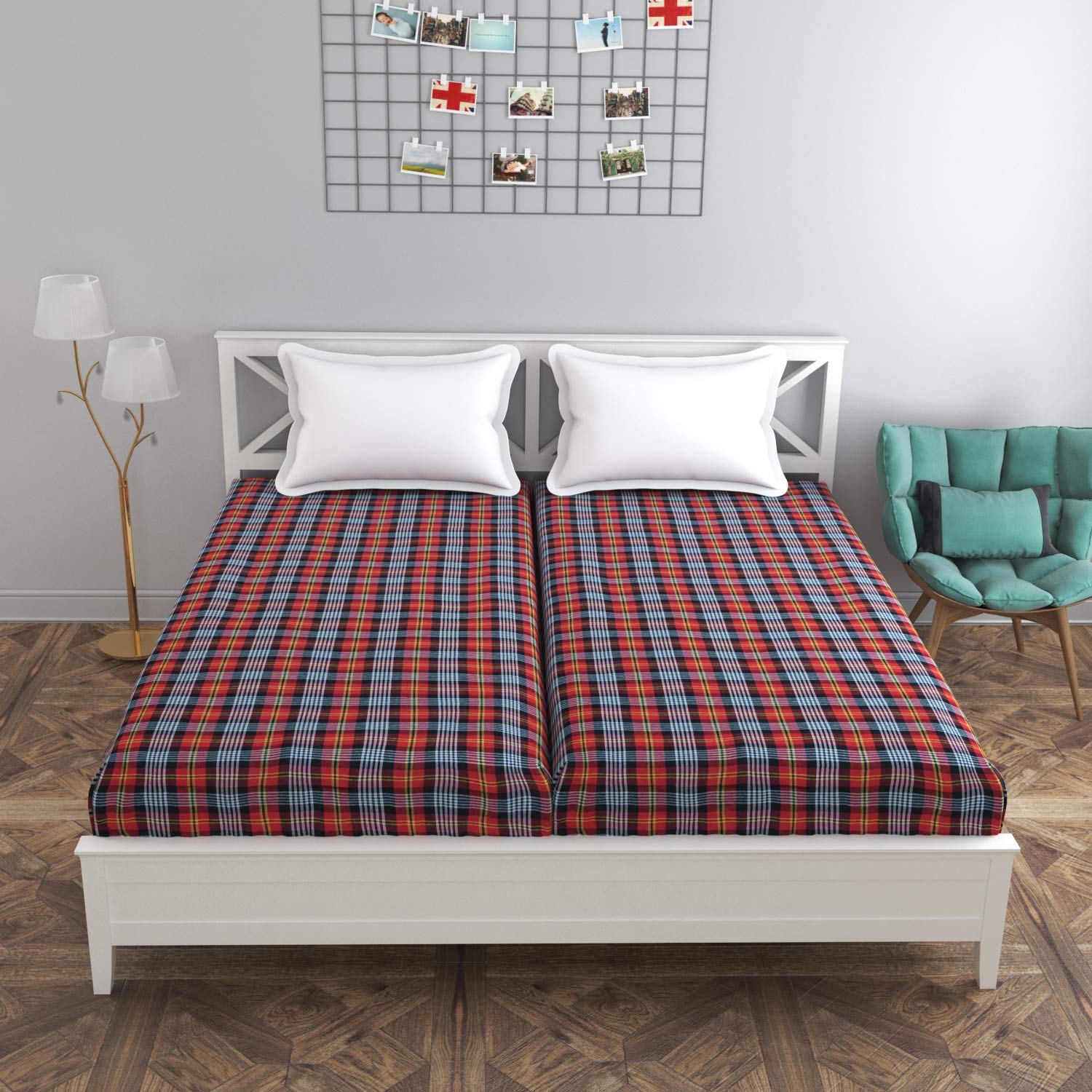 Shri Anand Creations Checked Mattress Covers Set of 2 (75x36x6, Multicolour)-image-14
