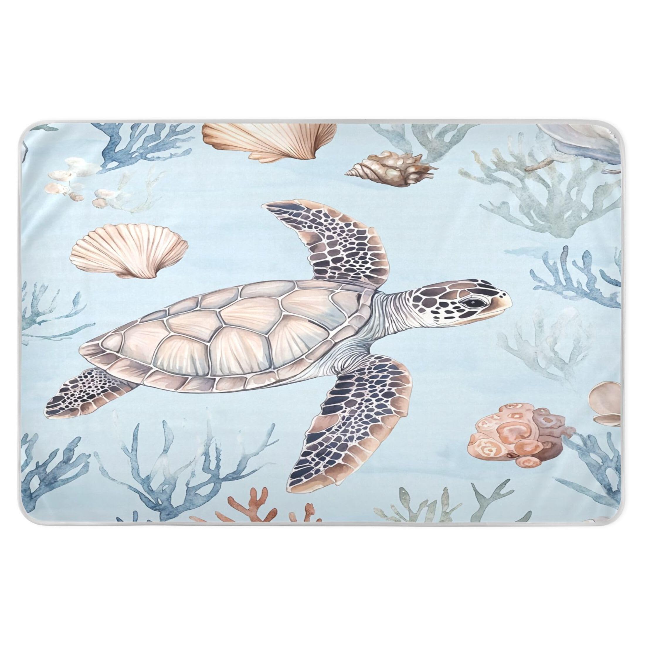 Takiito Watercolor Sea Turtle Bed Pad Reusable Bed Underpad Washable Waterproof Leak-Proof Quick Dry Incontinence Pee Pad for Toddlers Kids Adults Pets 34x52 in