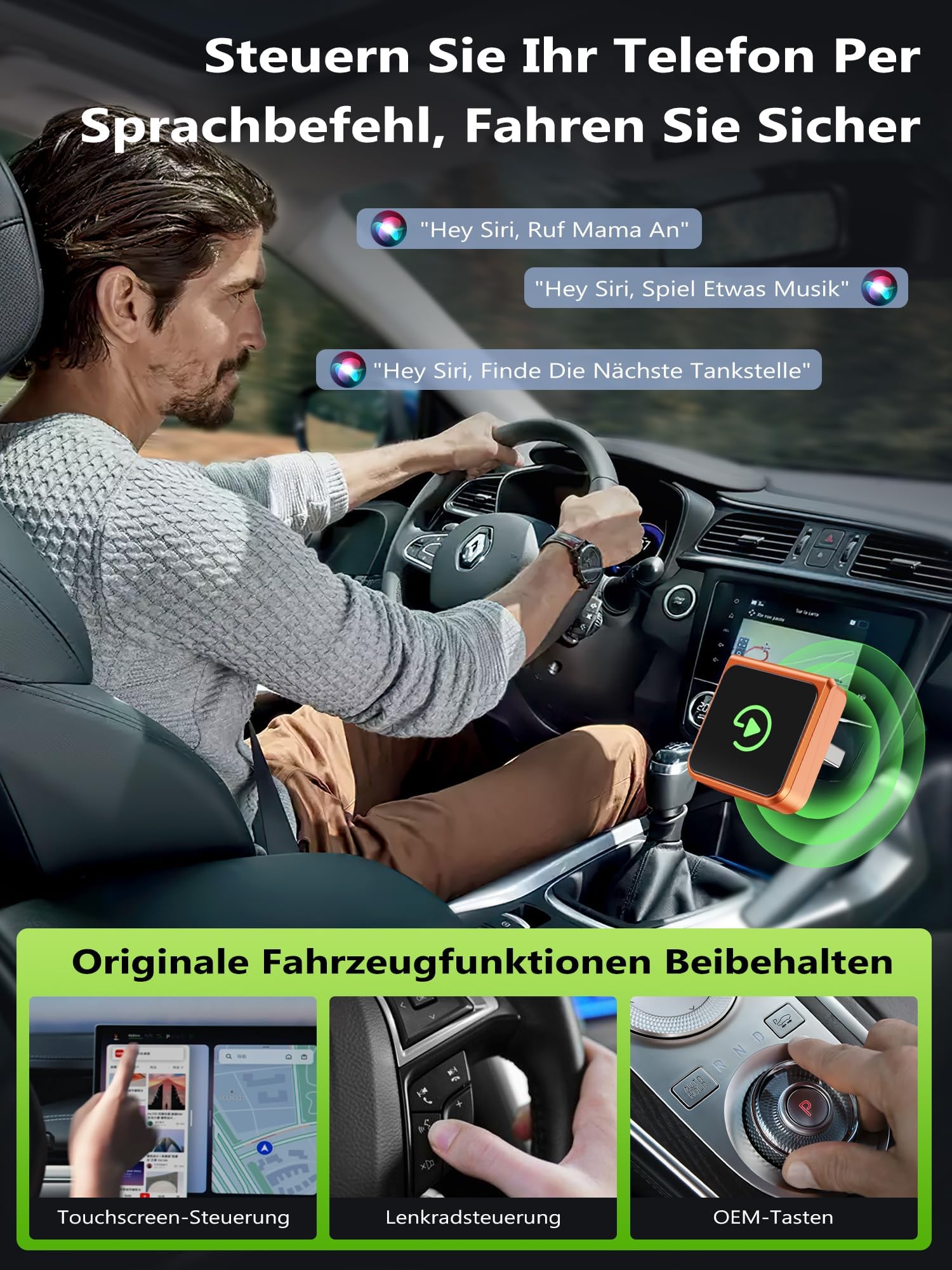 Adapter CarPlay bezprzewodowy USB: CarPlay i Android Auto bezprzewodowy, Plug & Play, automatyczne ponowne łączenie, niska latencja, kompatybilny z iPhone iOS 10+ i smartfonami Android, samochody