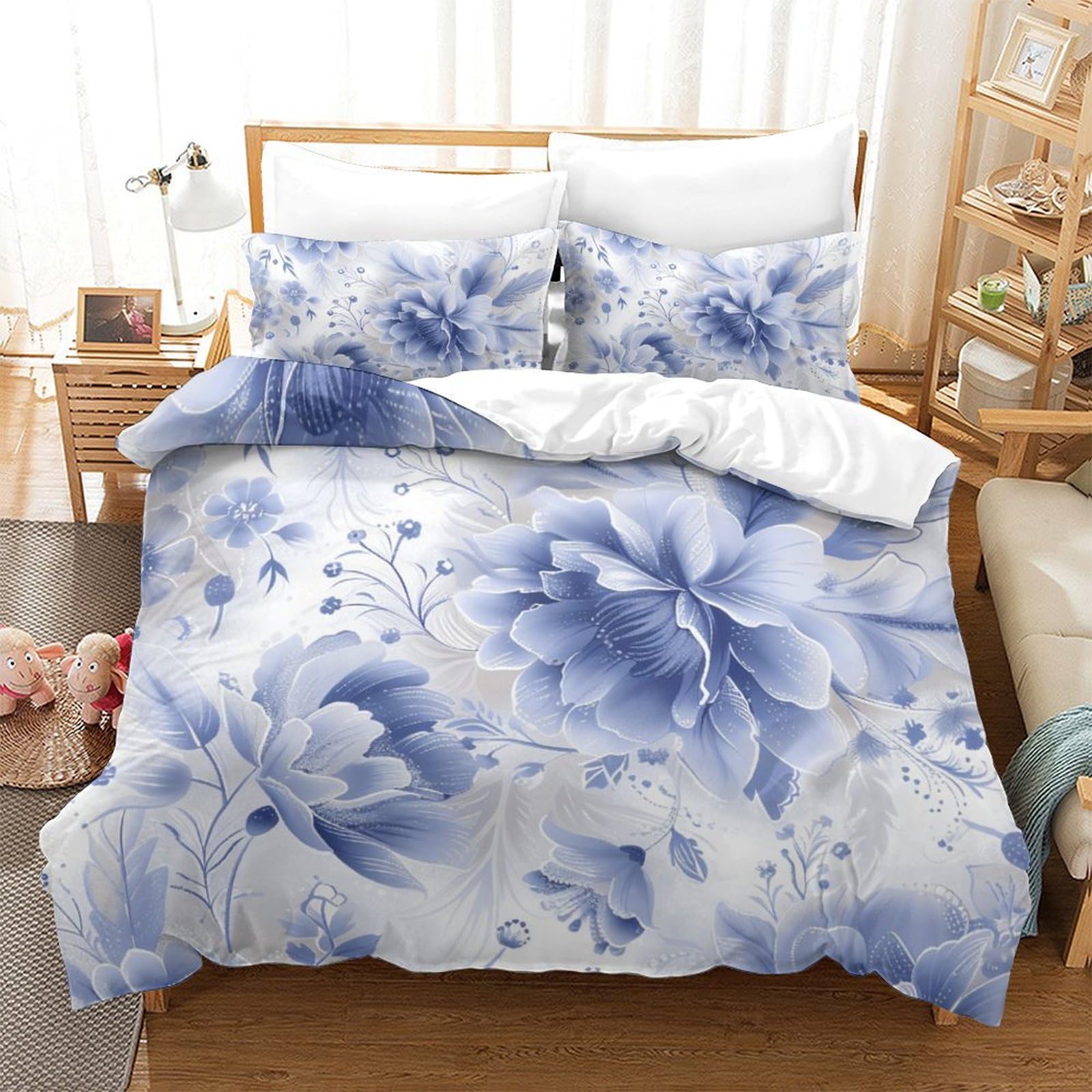 Housses de couettes 260x220 cm motif chrysanthème pour une chambre parentale zen et cocooning