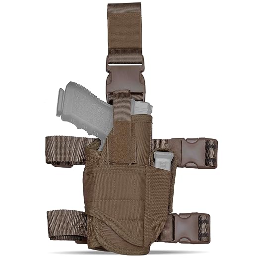 Tacticon Universal Drop Leg Holster | Combat Veteran Owned Company | Tactical Thigh Holster with Mag Pouch | Fits Any Size Pistol or Glock 19 19x 17 21 43x P320