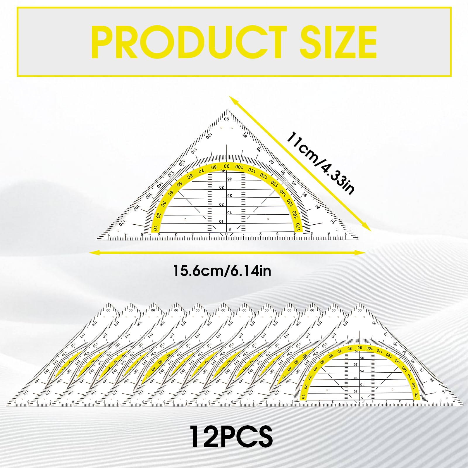 12Pcs Équerre Géométrique, 15.7cm Rapporteur Et Équerre Technique Géométrie Plastique Règle Equerre 2 En 1 Triangle De Géométrie Transparent Rapporteur Trigonométrique Pour Etudiants Bureau Maths