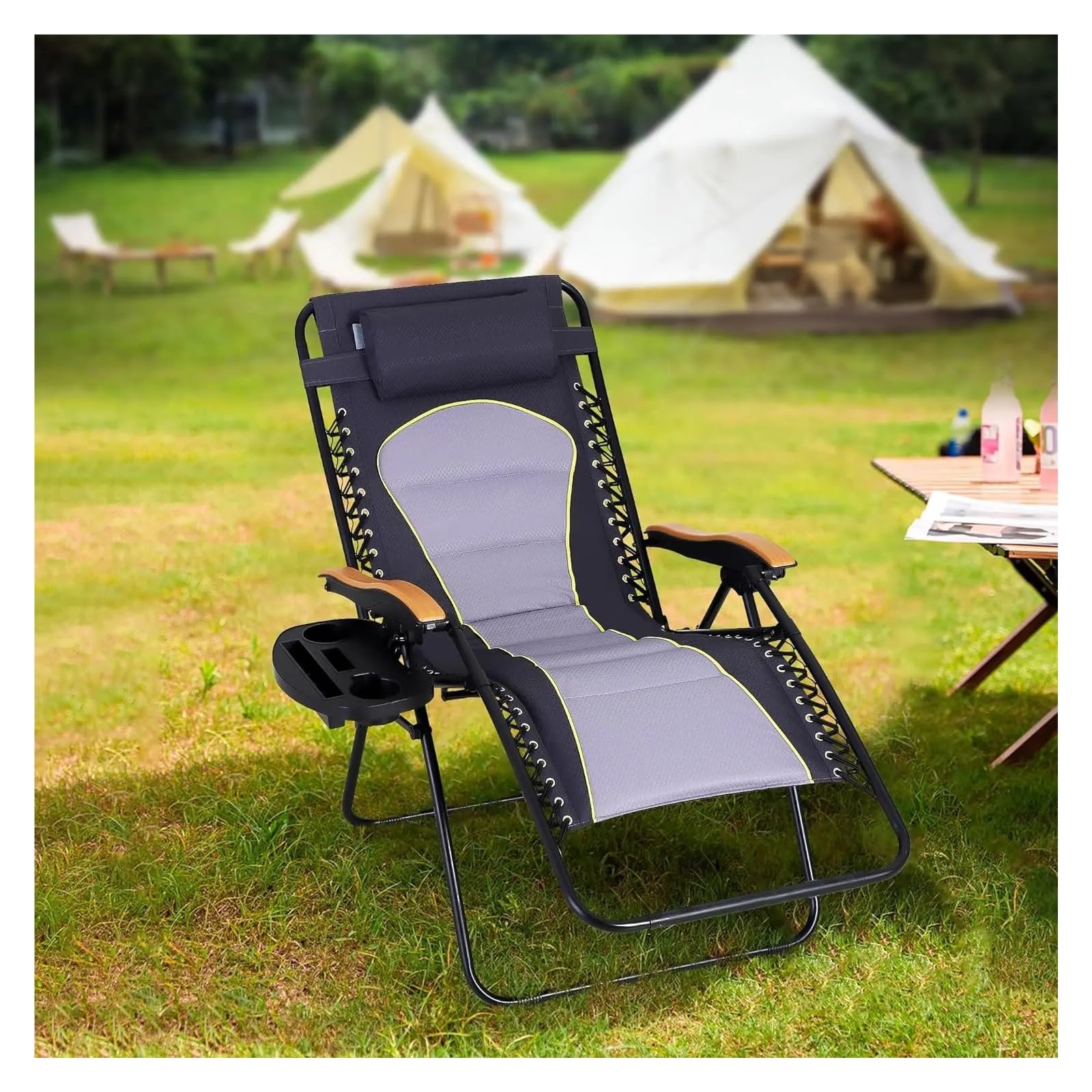 Chaise longue anti-gravité pliante large 30" de patio et salon gris argenté