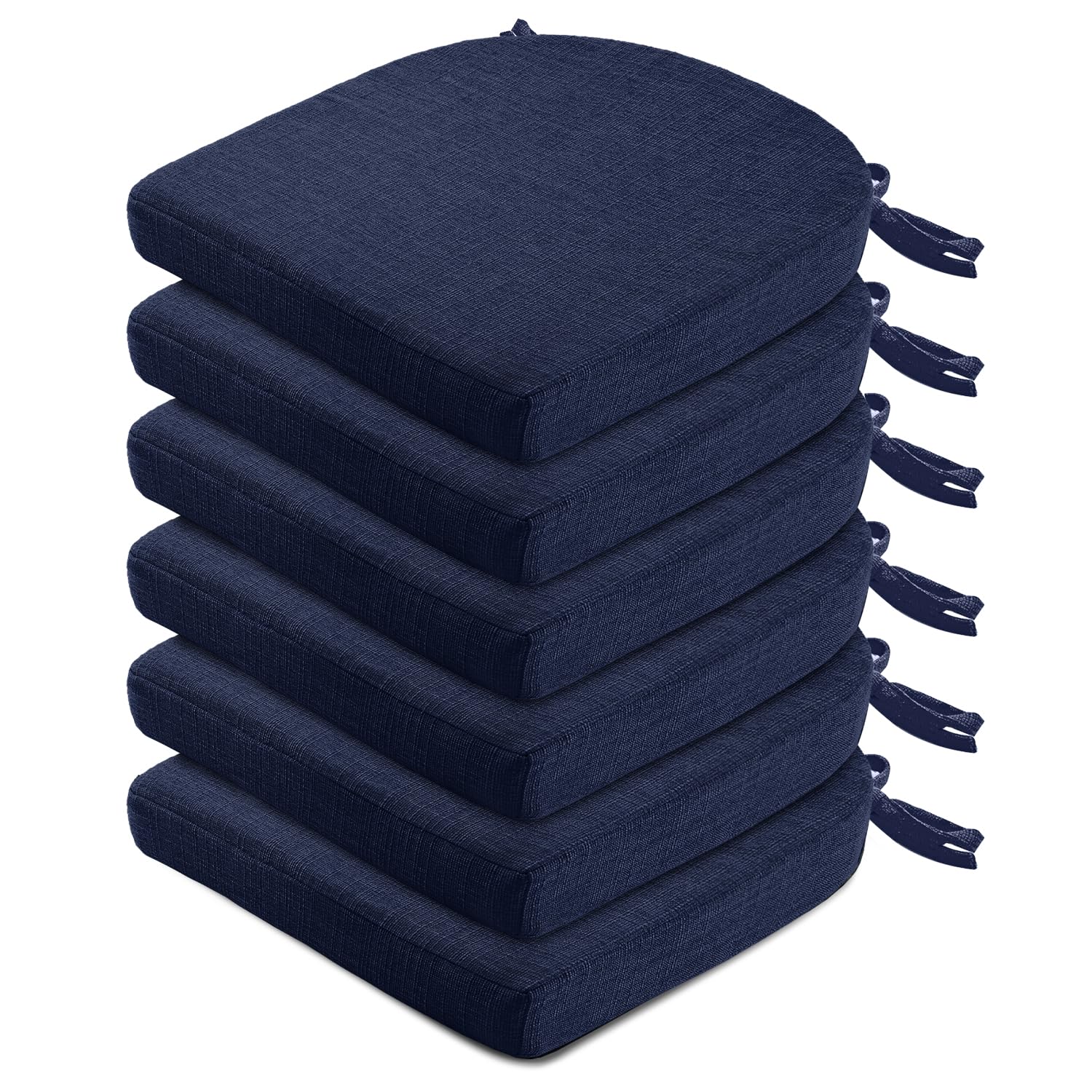 Wellsin Chair Cushions for Dining Chairs 6 Pack - Kitchen Chair Cushions with Ties and Non-Slip Backing - Dining Chair Pads 16"X16"X2", Navy