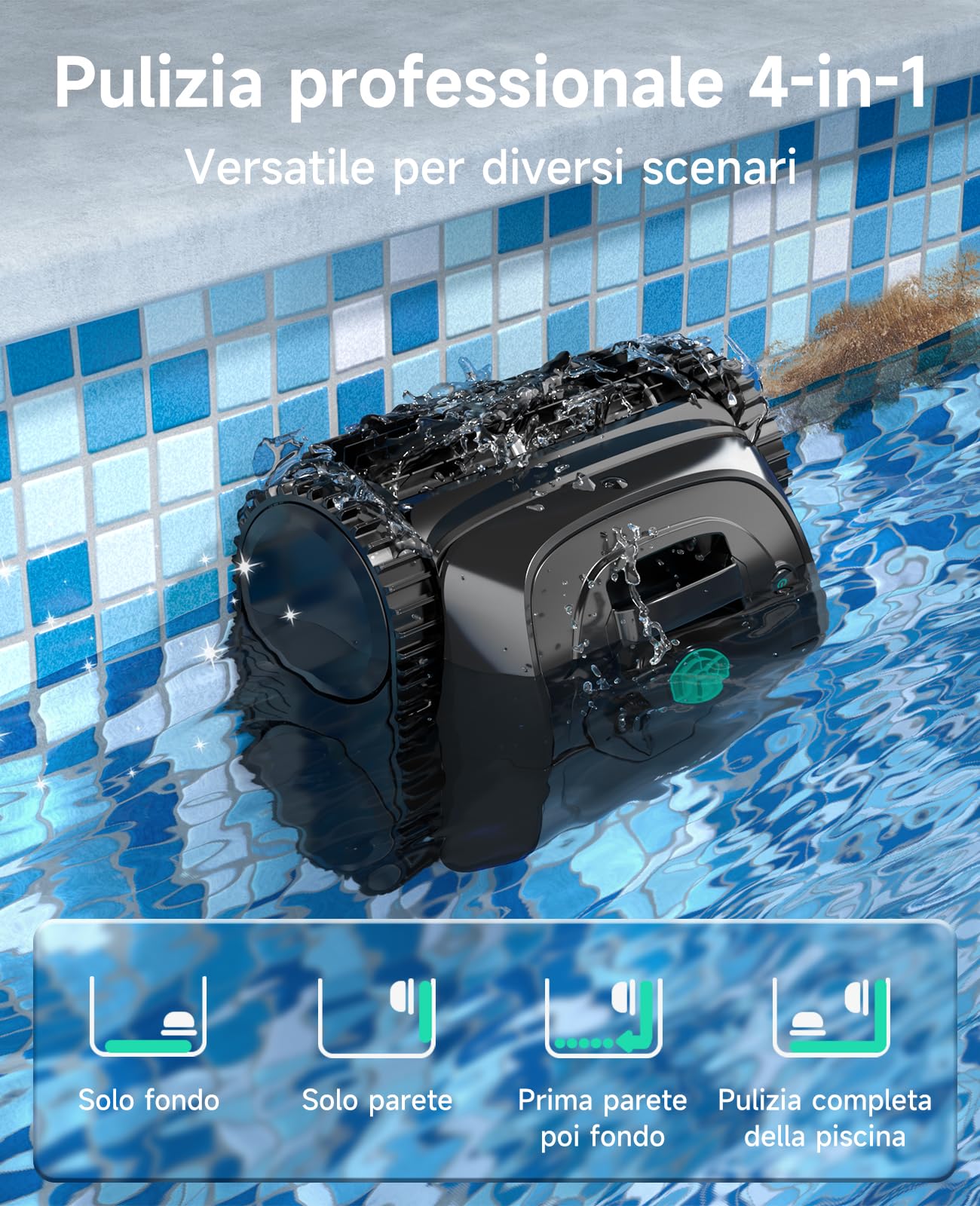WYBOT C1 Robot Pulitore per Piscine con Pianificazione Intelligente del Percorso, Pulizia Fondo/Pareti/Linea dell'Acqua, Robot Piscina con Triplo Motore Migliorato Funziona per 150 Mins, Fino a 150㎡