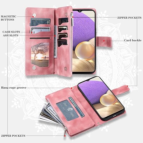 Miniatura 3 de Asuwish Funda de teléfono para Samsung Galaxy A32 5G 2021 de 6.5 pulgadas con protector de pantalla de vidrio templado, diseño de flores de mandala,