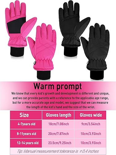 Miniatura 3 de 2 pares de guantes impermeables para niños, guantes de nieve cálidos para invierno, guantes de esquí para niños y niñas, resistentes al viento para