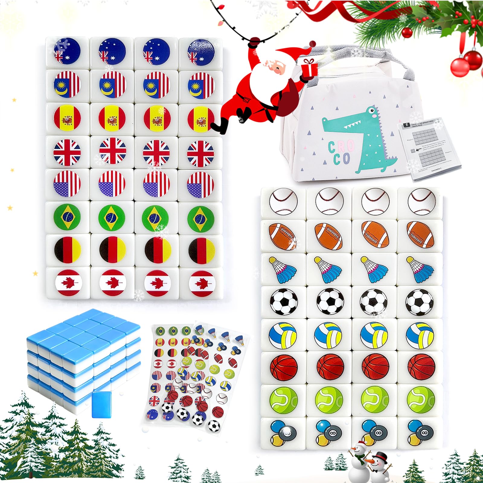 Seaside Escape Mahjong Game Blocks – Jeu De Mahjong 65 Pièces Avec Motifs Drapeaux Nationaux – Jeu De Société Portable Et Amusant Pour Toute La Famille
