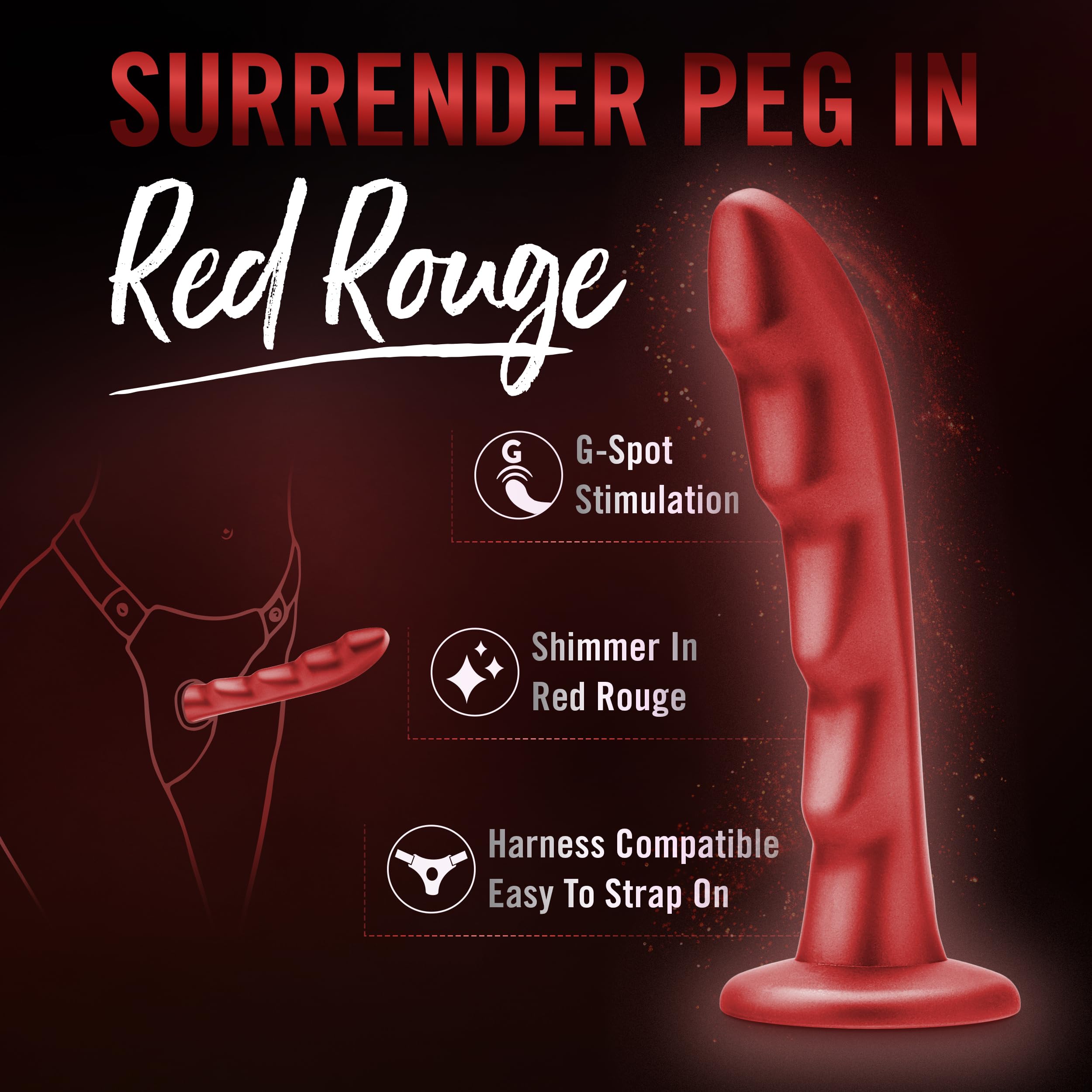 Blush Temptasia Jealousy Peg - 7 Inch Pegging Dildo .25" Wide - Harness & Strap On Compatible - Designed for G-Spot P-Spot BDSM & Role Play - Platinum Cured Silicone G-spot Adult Sex Toy - Red Rouge