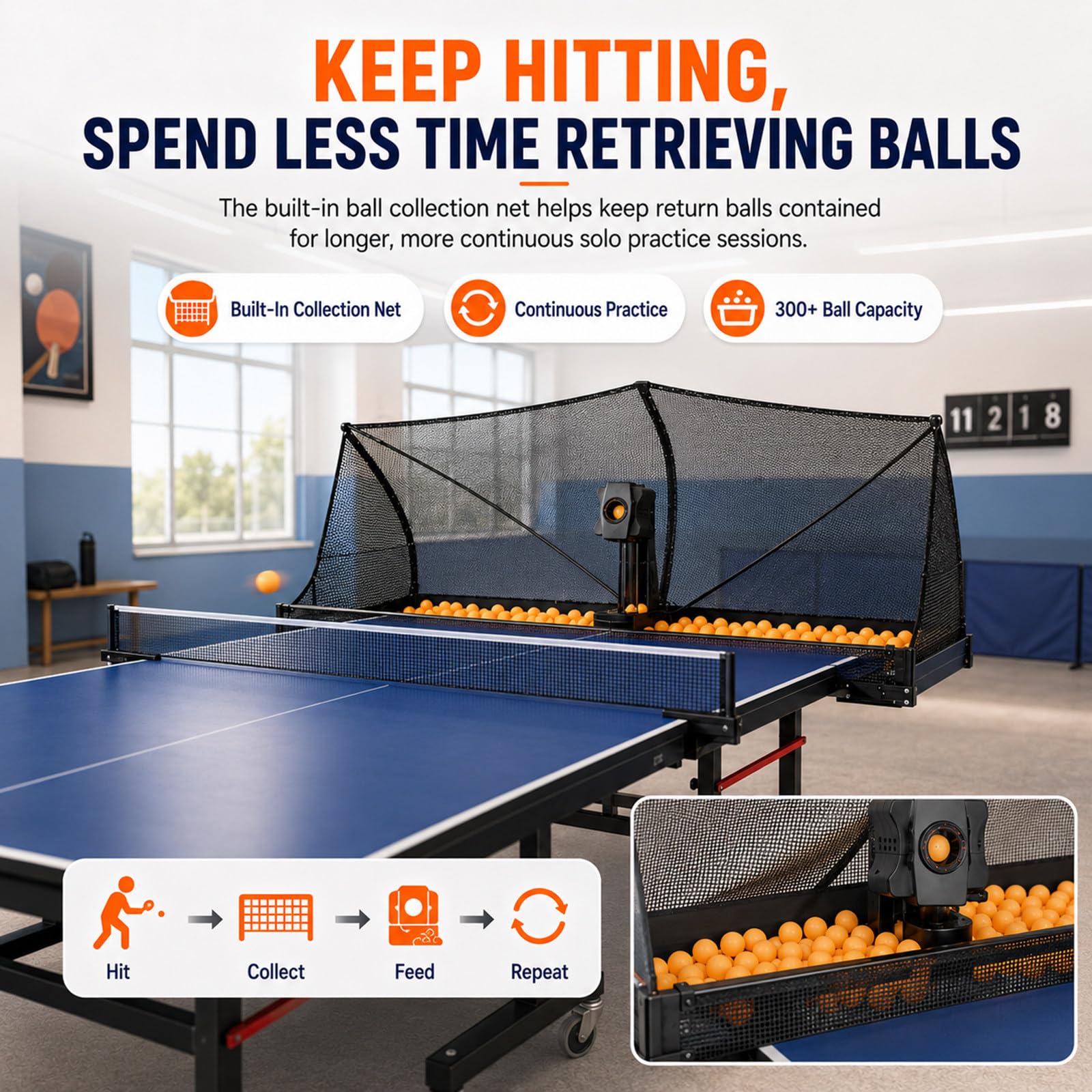 Robot tennistavolo con Ampia Rete, 9 Effetti, 30-90 Palline/min