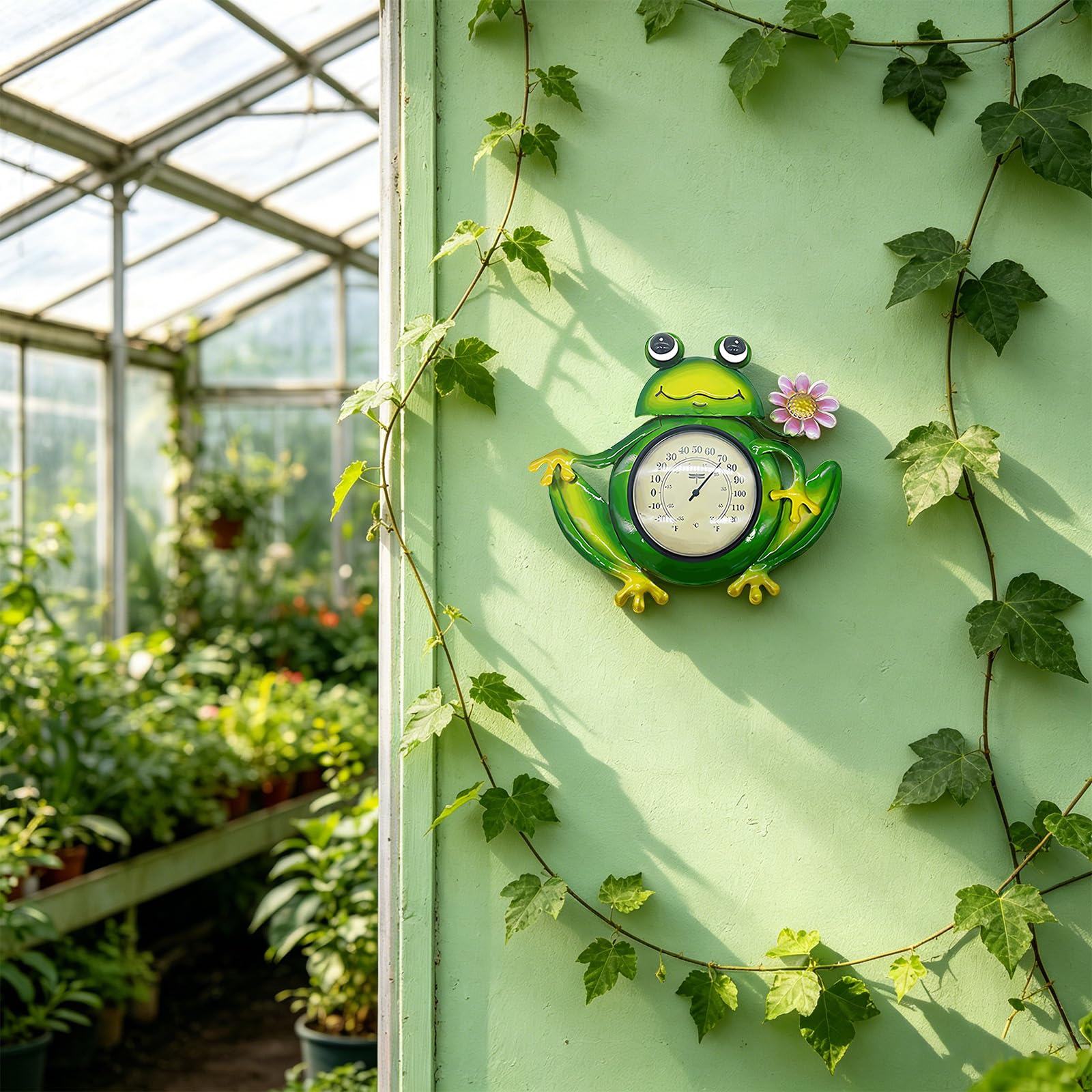 Amphibien-Wandthermometer, dekoratives Outdoor-Thermometer für Garten, Terrasse und Zaun, große Temperaturanzeige von 0 bis 130 ℉, aus Eisen, analog, ohne Batterie, für Hof und Gewächshaus