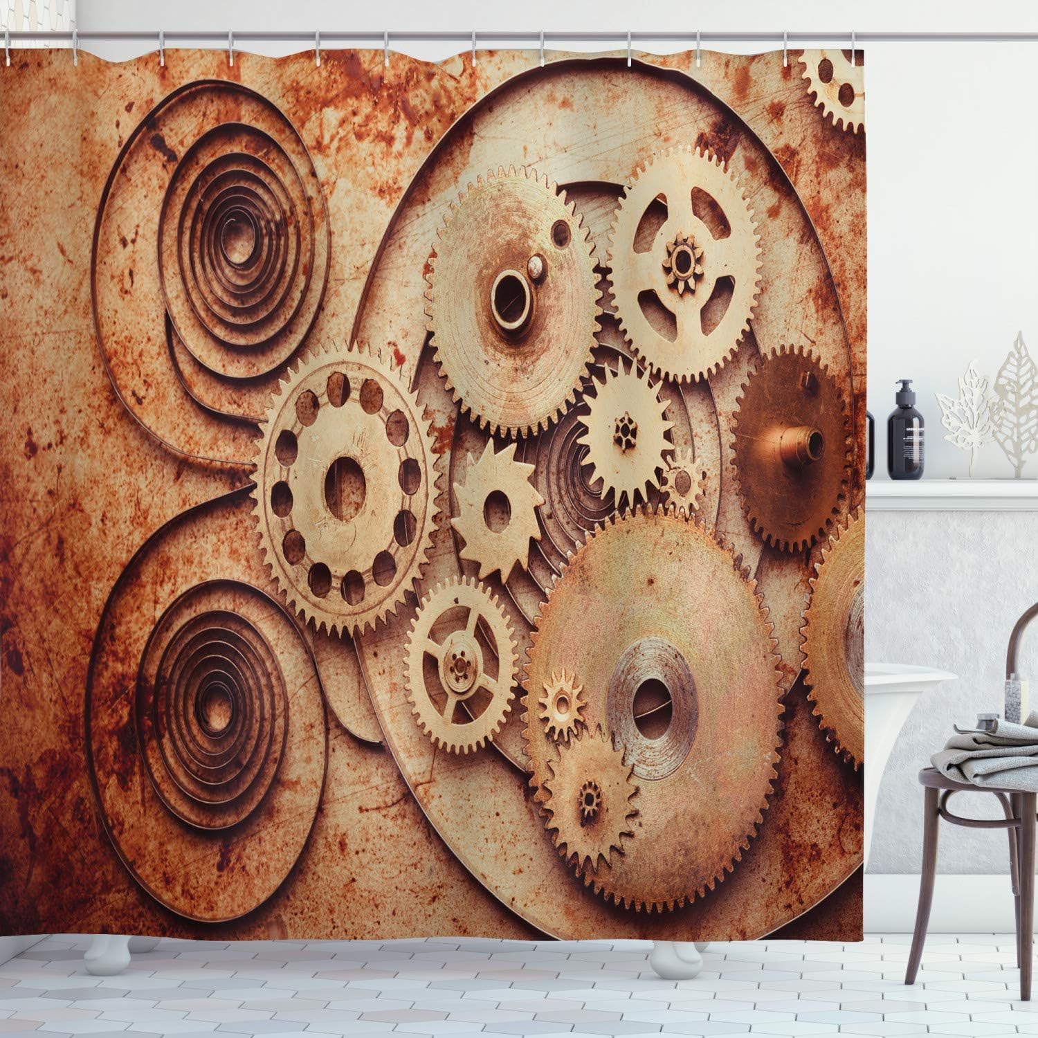Decor douchegordijn voor tuin 119,9 x 180 cm met verzwaarde zoom, waterdicht douchegordijn voor badkamer, wasbaar polyester, 3D sneldrogend stof, bad douchegordijn met haken voor kamer 386
