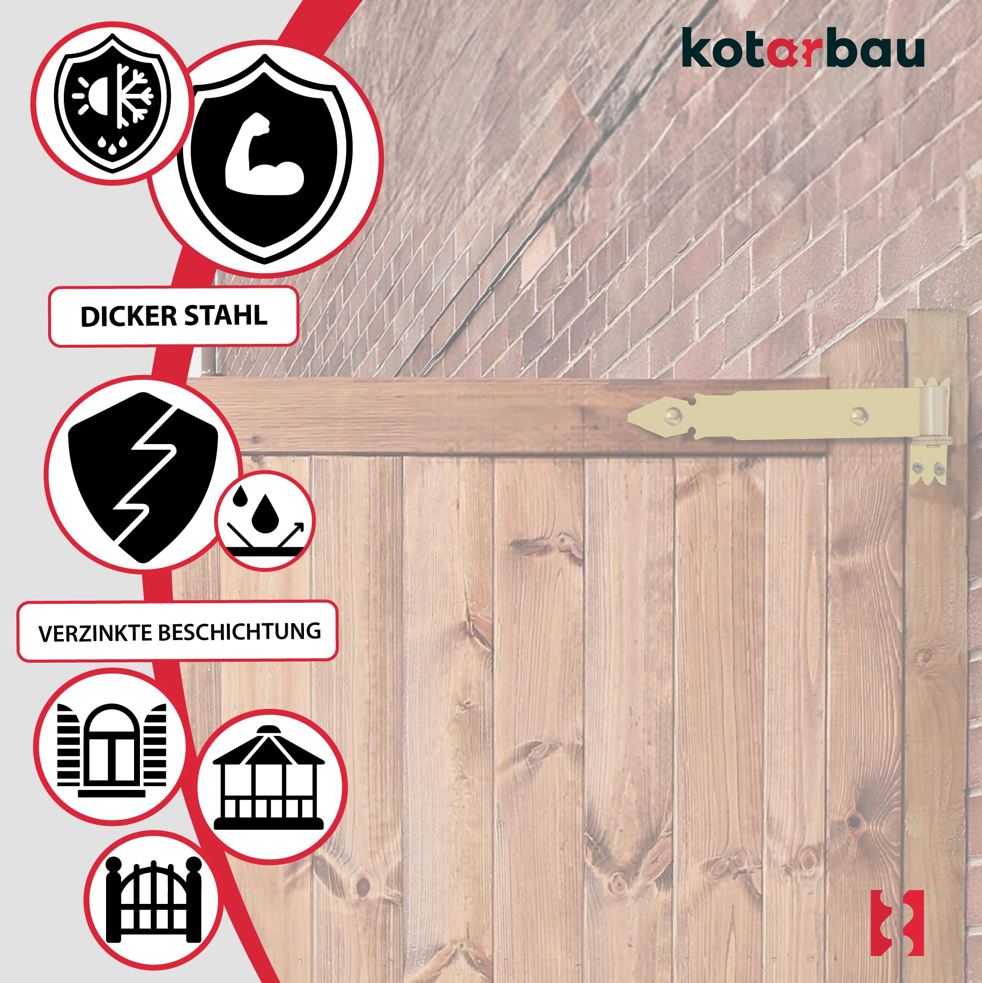 KOTARBAU® Lot de 2 charnières de portail avec gonds - 300 mm - Ferrure de porte - En acier inoxydable - Galvanisé - Jaune