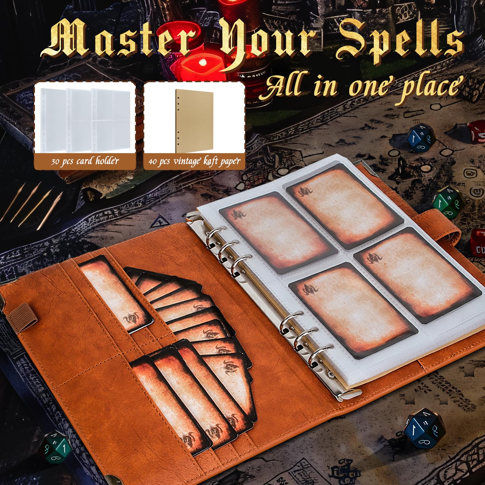 Byhoo Spellbook Cards Holder DND RPG Pocket Spell Book & Reference Card Holder - Image 4