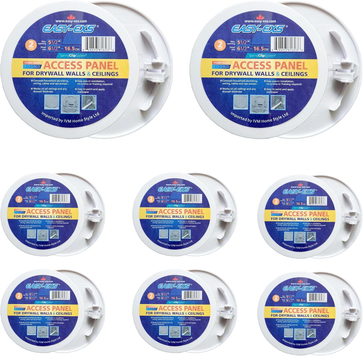 EASY-EXS Access Panel Round 5" Spring-Clip (Max Service Opening 4") Plastic White (Pack of 2) (Round 5")