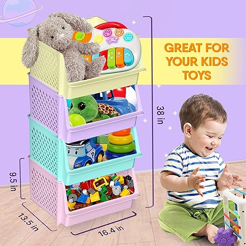 Miniatura 3 de Skywin TidyFriend Large Stackable Storage Bins for Closet Organizers and Storage 4 Pack, Closet Organization for Kids Room and Home Organization